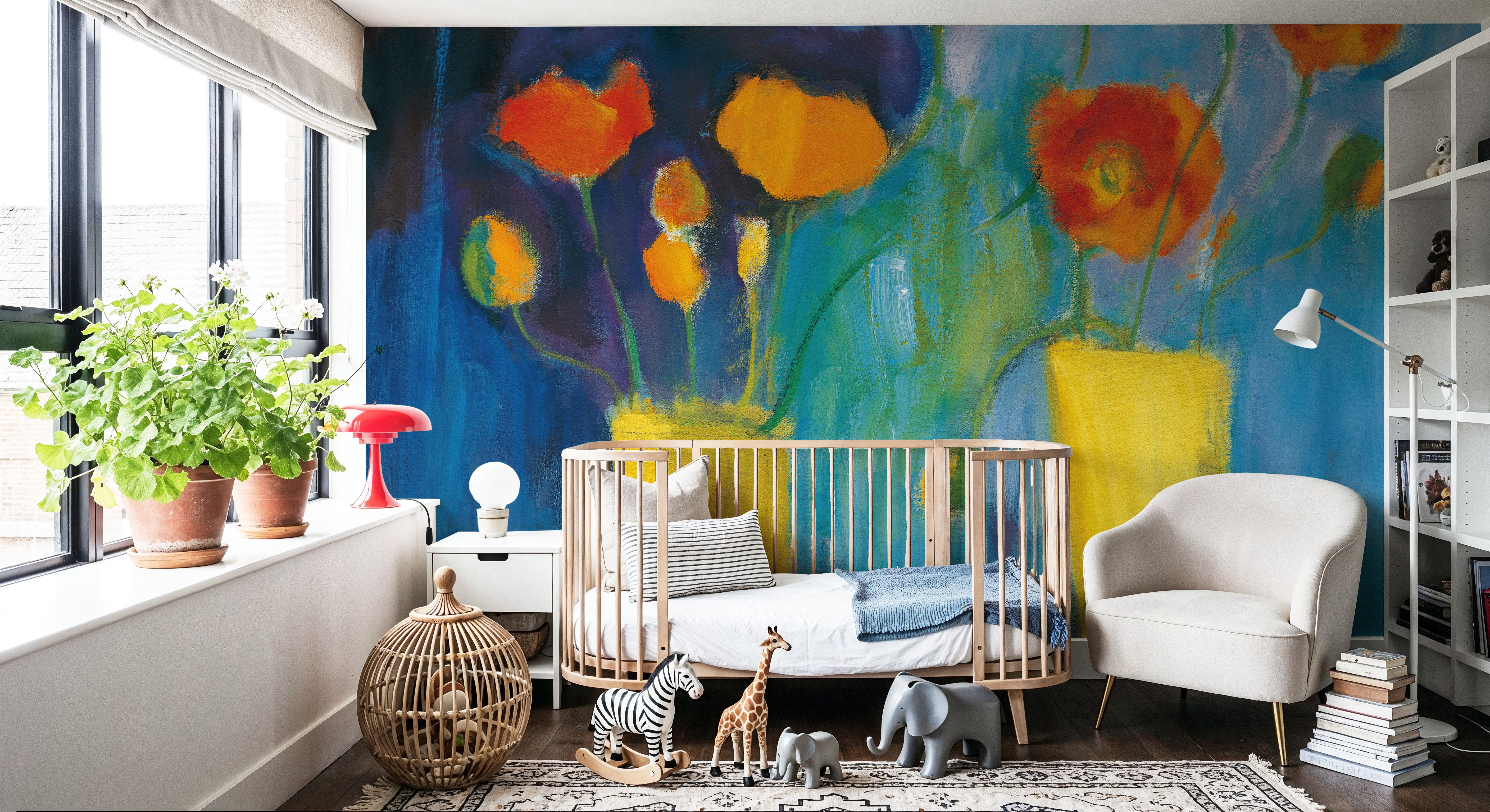 Cadmium Orange Poppies on Blue