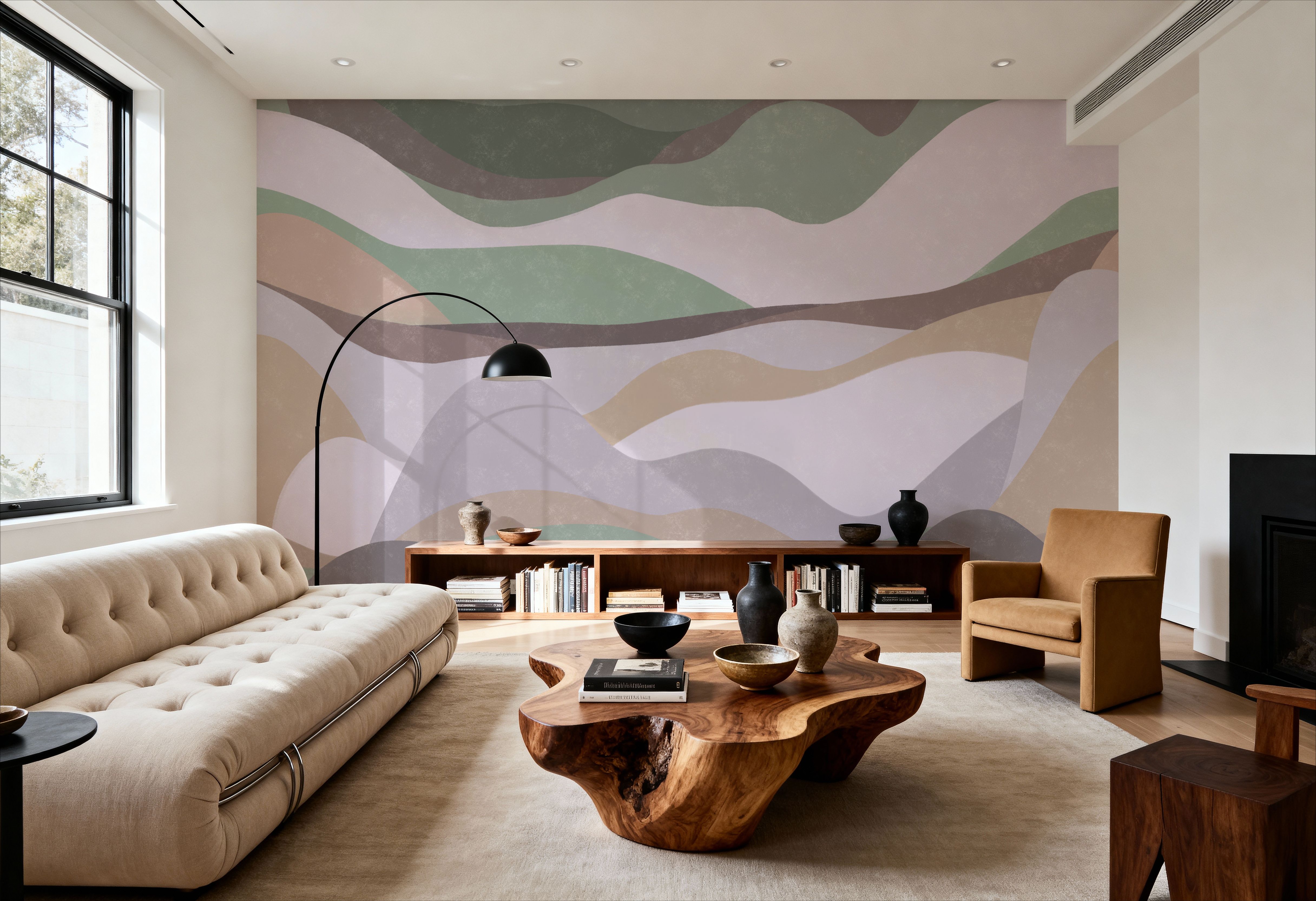 Wall Mural - Collage Vista, Gray - Abstract Landscapes mural wallpaper - Green - Living room - Wallism US - Premium, Textured or Peel & Stick