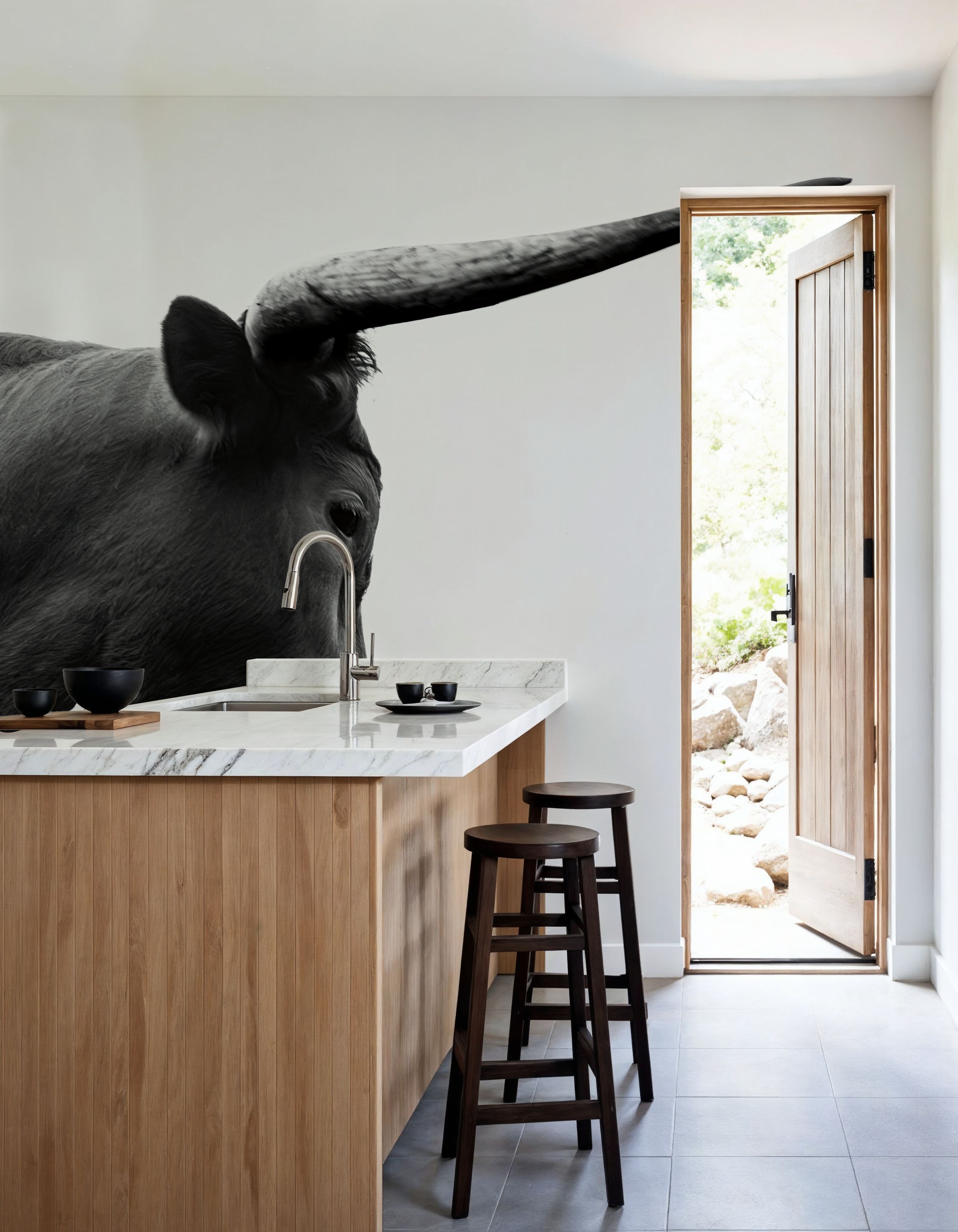 Longhorn Sunset Graze BW