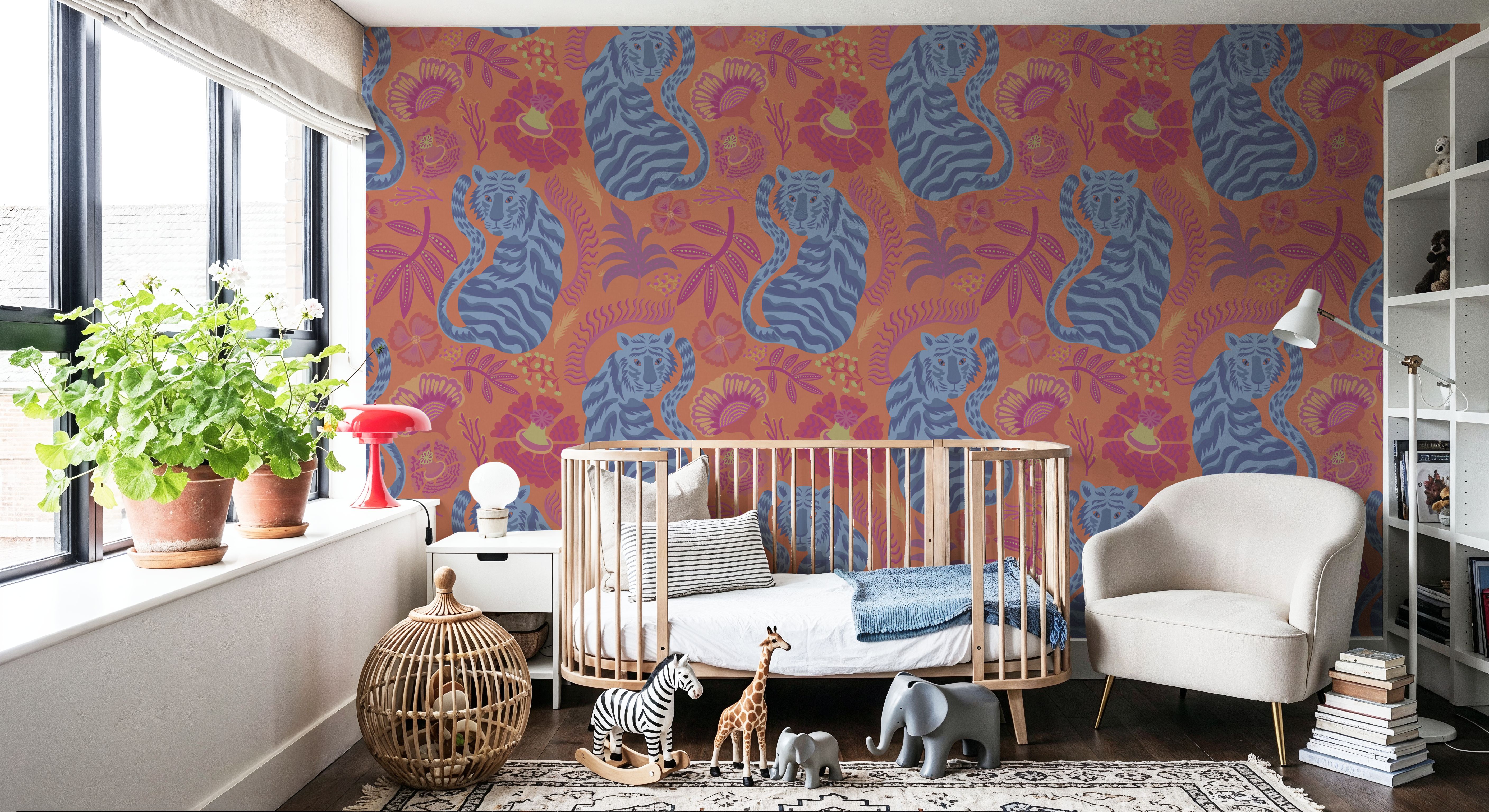 Painterly Tigers Orange, Wallpaper