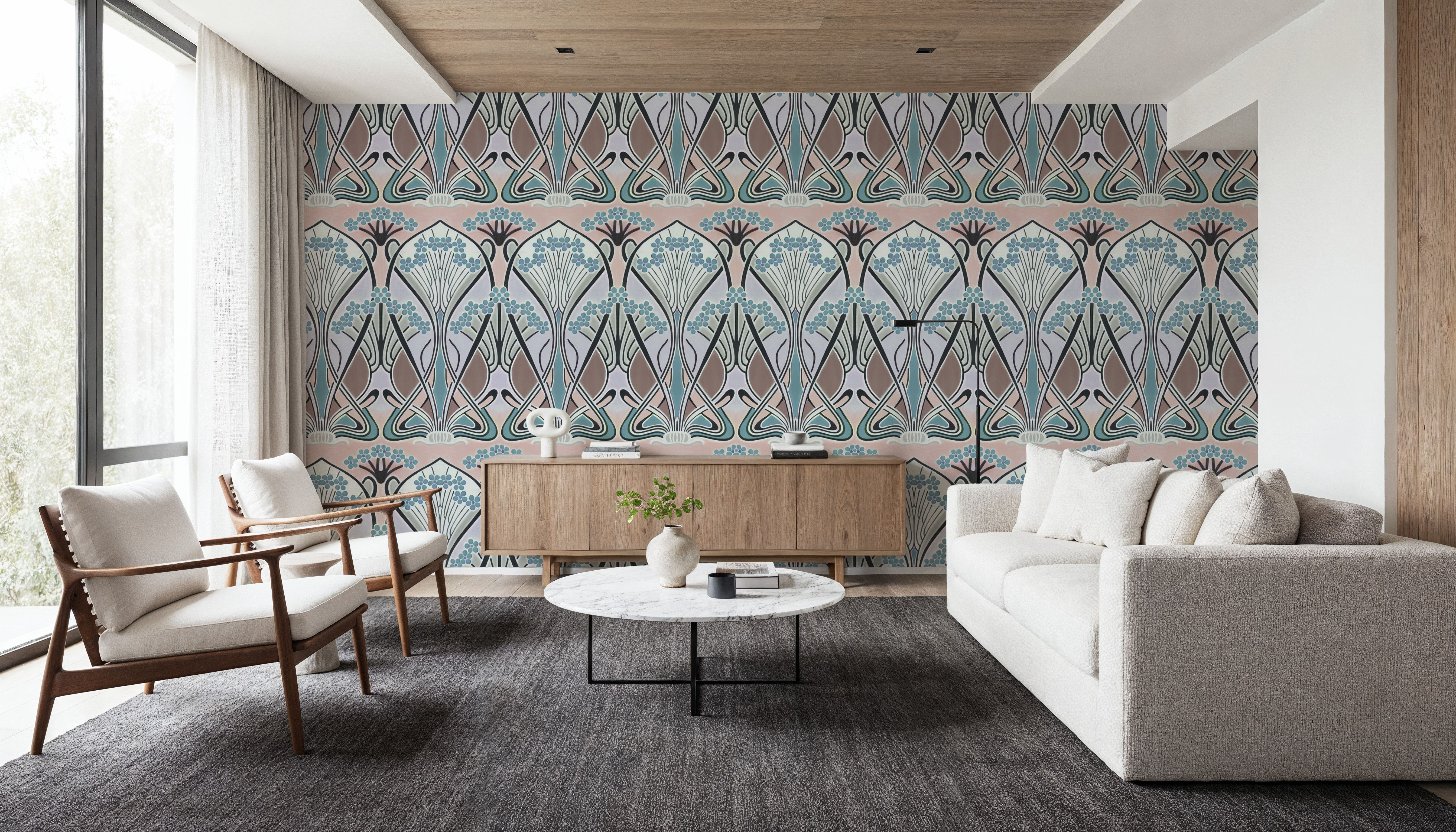 Floral Art Deco Aura, Light Teal