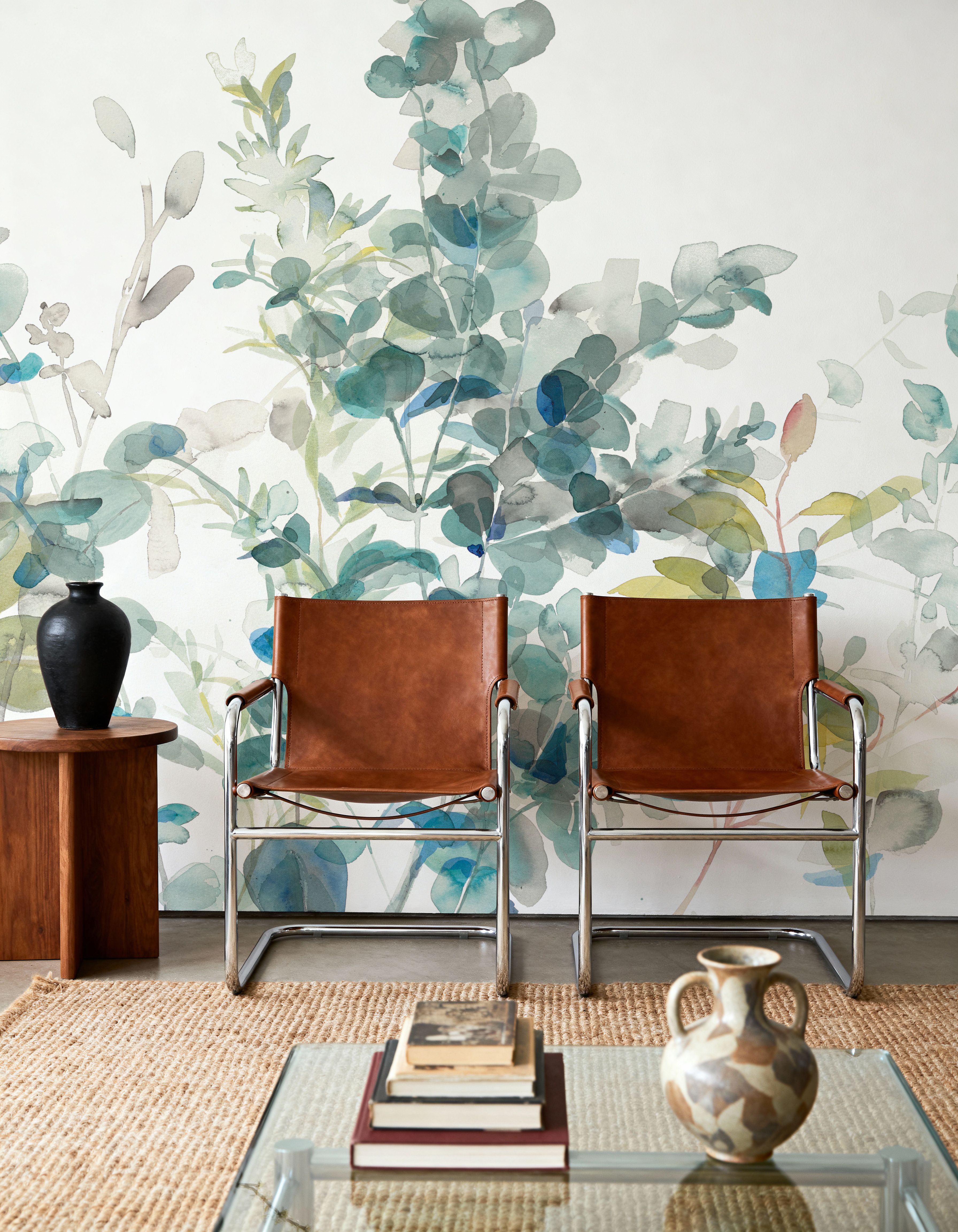 Wall Mural - Eucalyptus I White - Contemporary Foliage mural wallpaper - Kids' Room - Wallism US - Premium, Textured or Peel & Stick