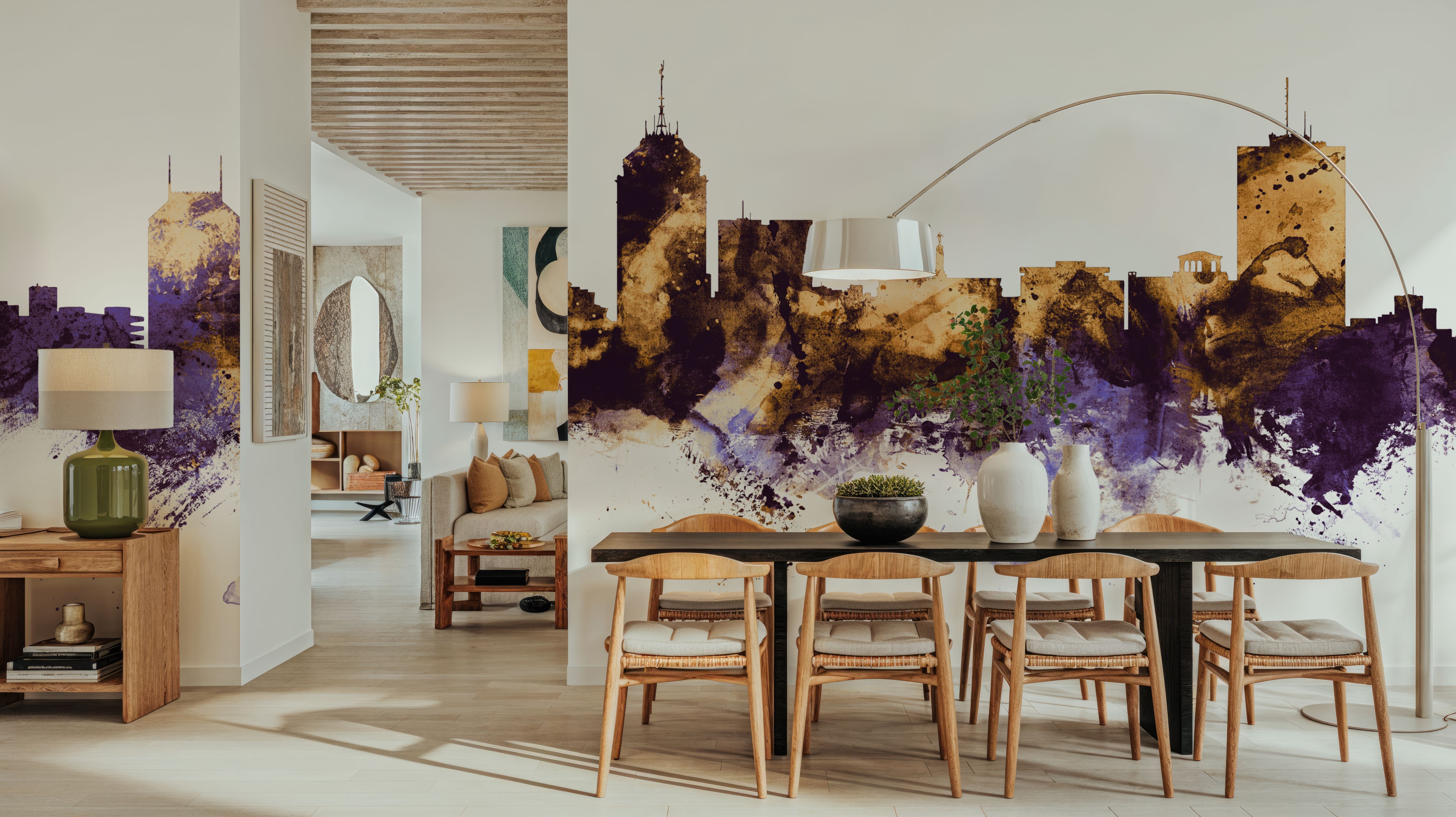 Fresno California Skyline Purple & Gold, Wallpaper