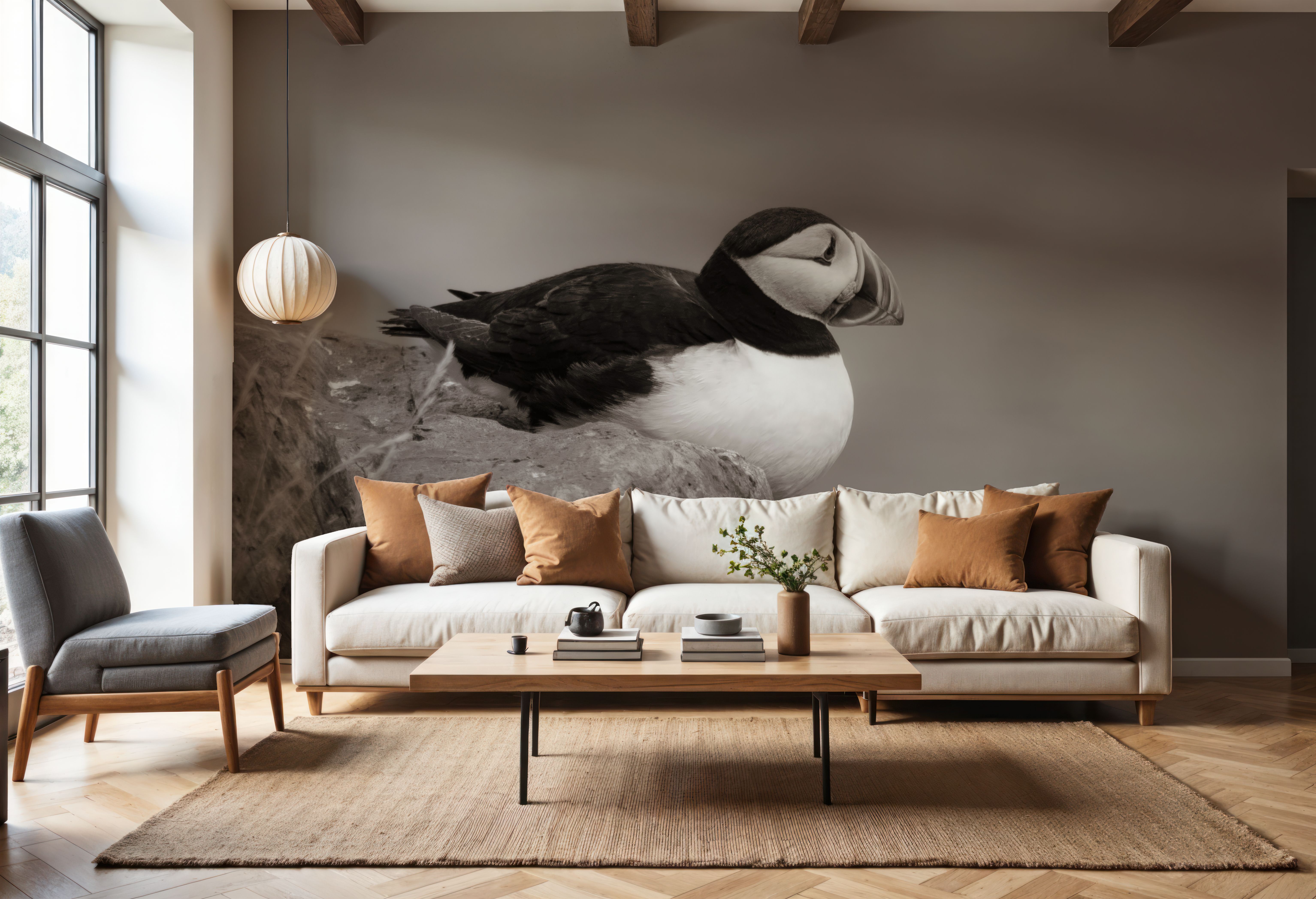 Atlantic Puffin Resting Sepia, Wallpaper