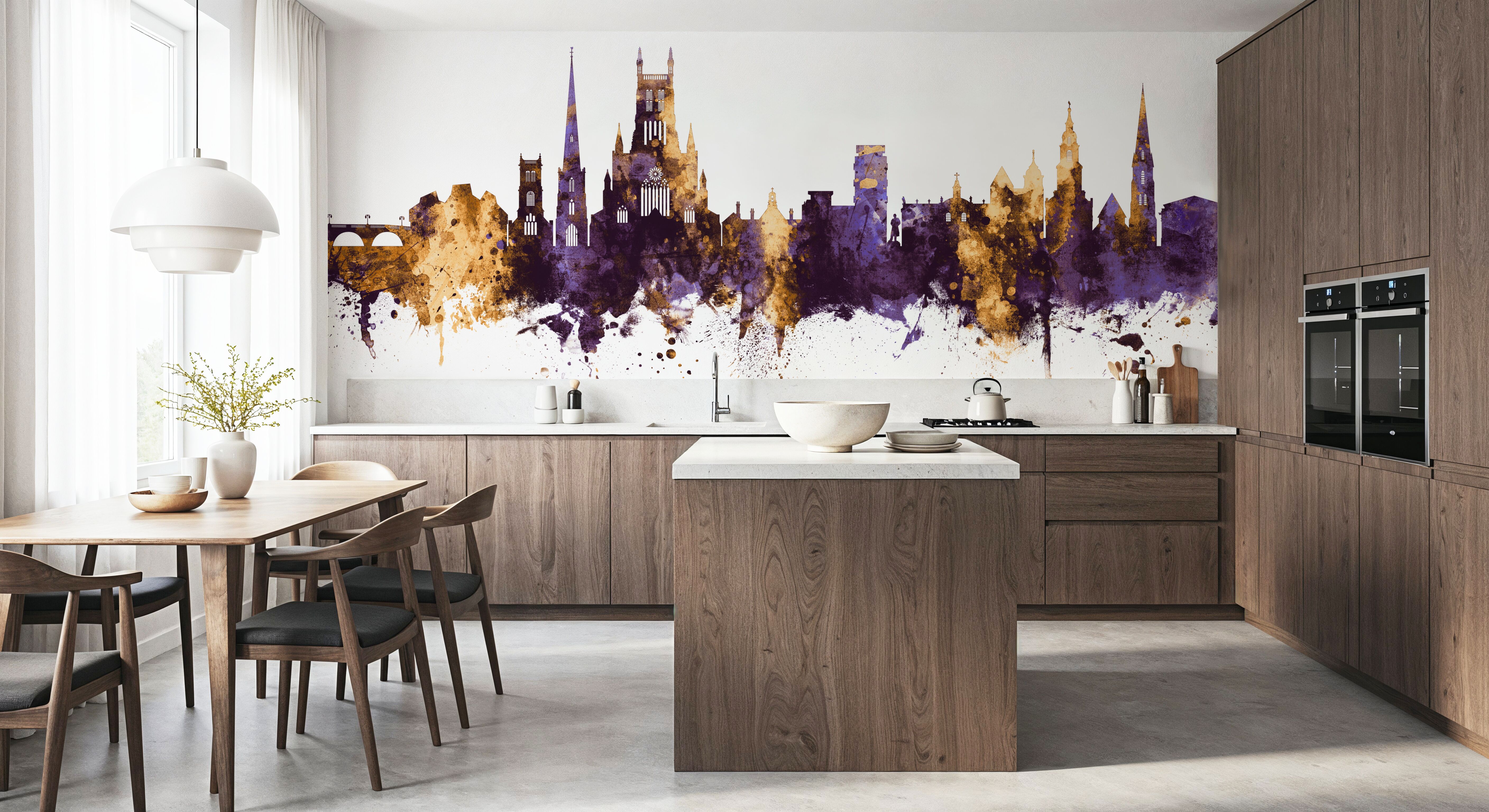 Worcester England Skyline Purple & Gold