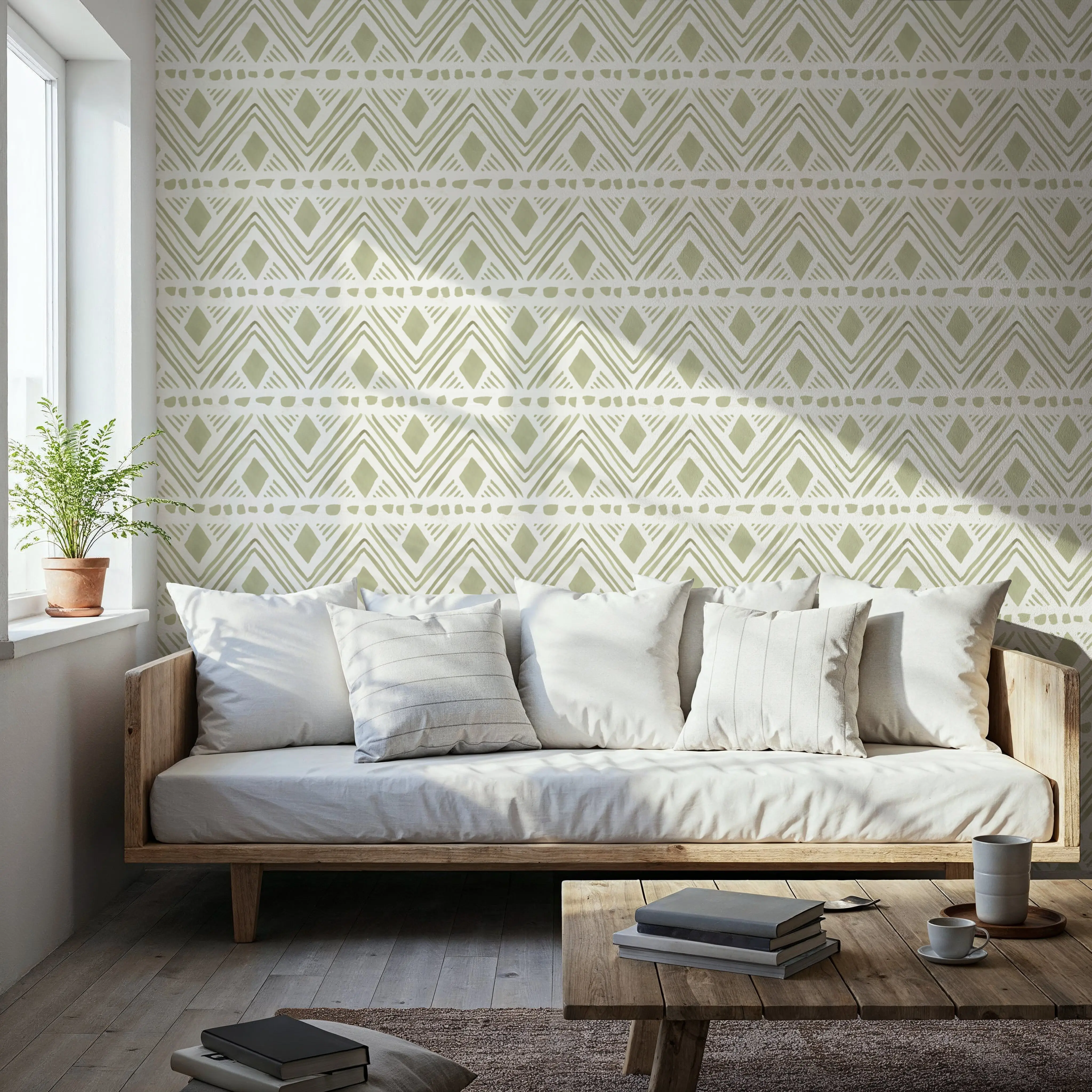 Wallpaper - Boho Flows Green - Lines - Green - Dining Room - Wallism US - Premium, Textured or Peel & Stick