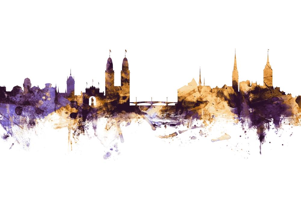 Zurich Switzerland Skyline Purple & Gold