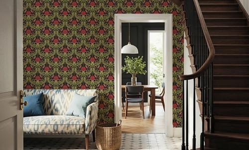 Floral Damask & Bows, Vermilion