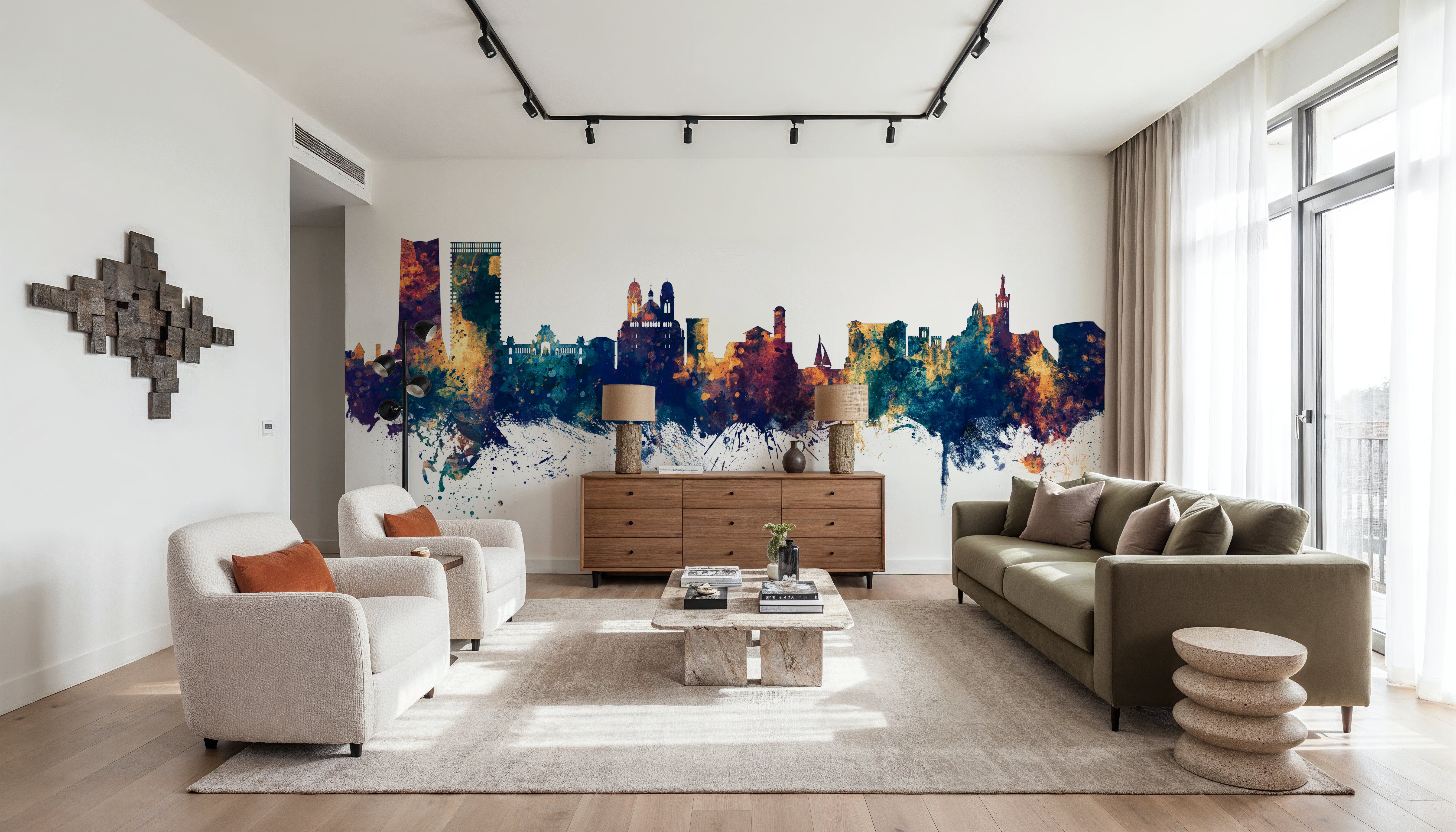 Marseille France Skyline Blue & Bronze, Papier peint