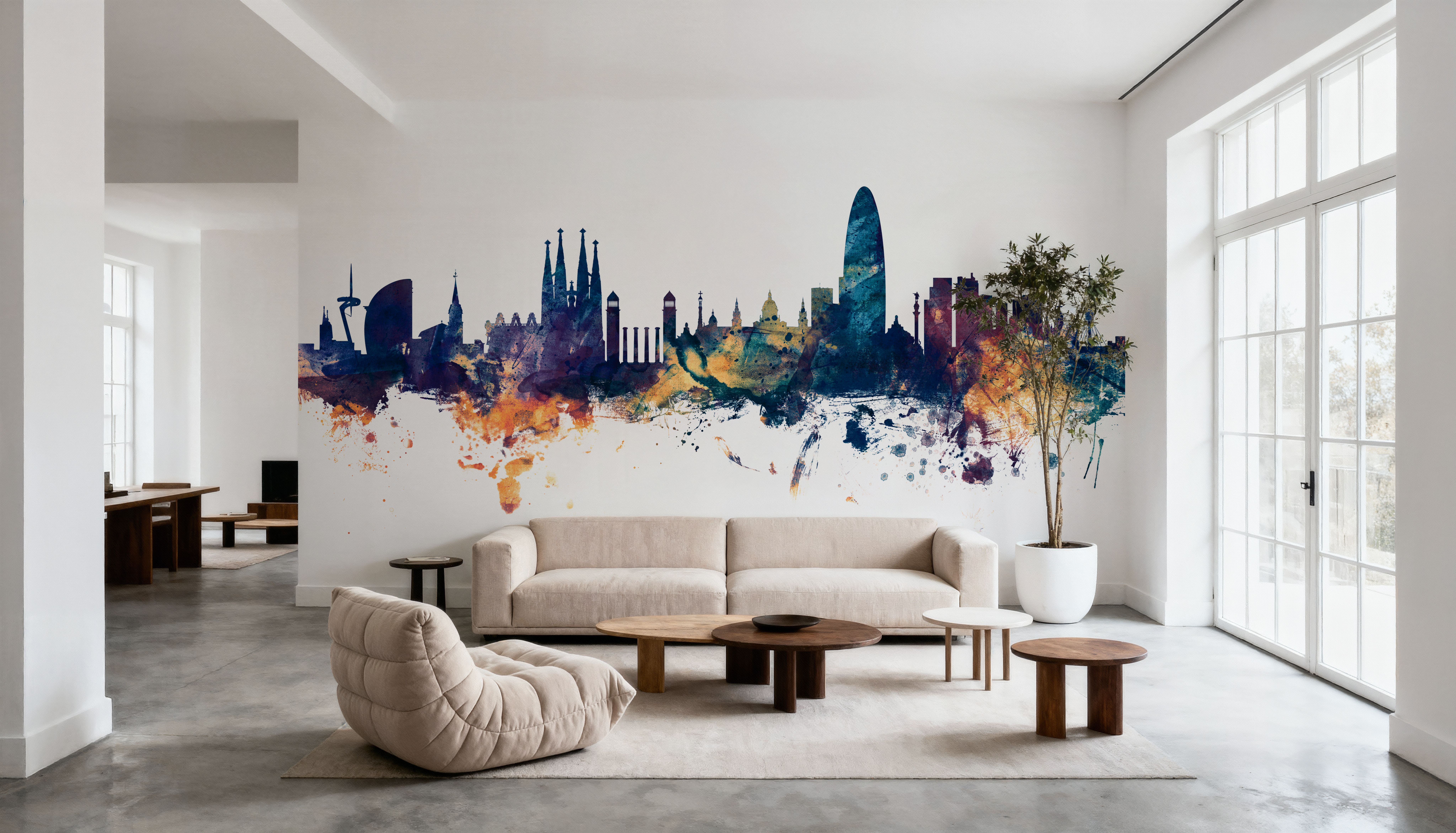 Barcelona Skyline Blue & Bronze