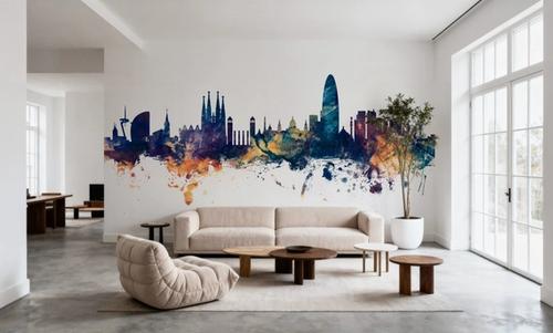 Barcelona Skyline Blue & Bronze