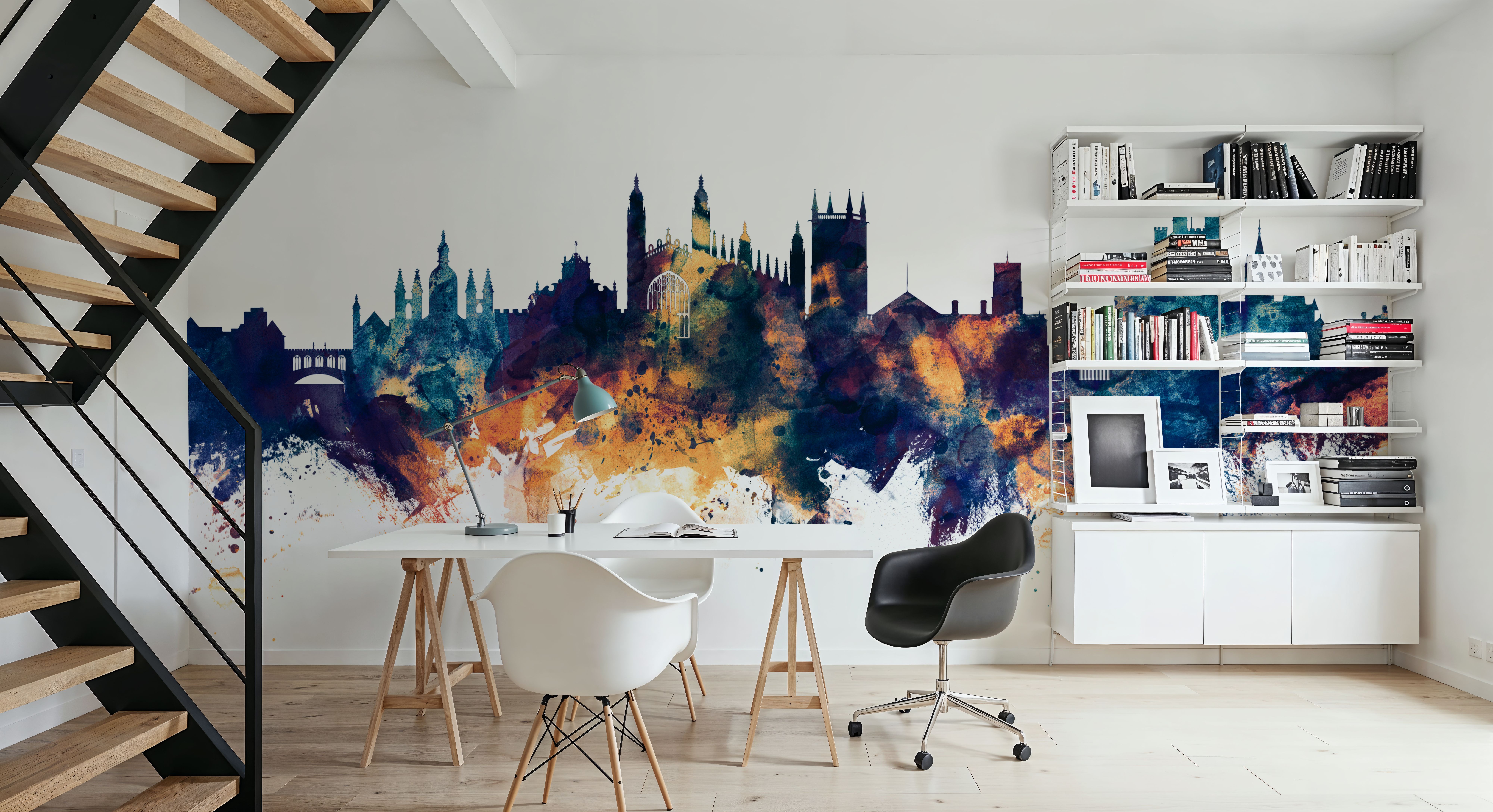 Cambridge England Skyline Blue & Bronze, Wallpaper