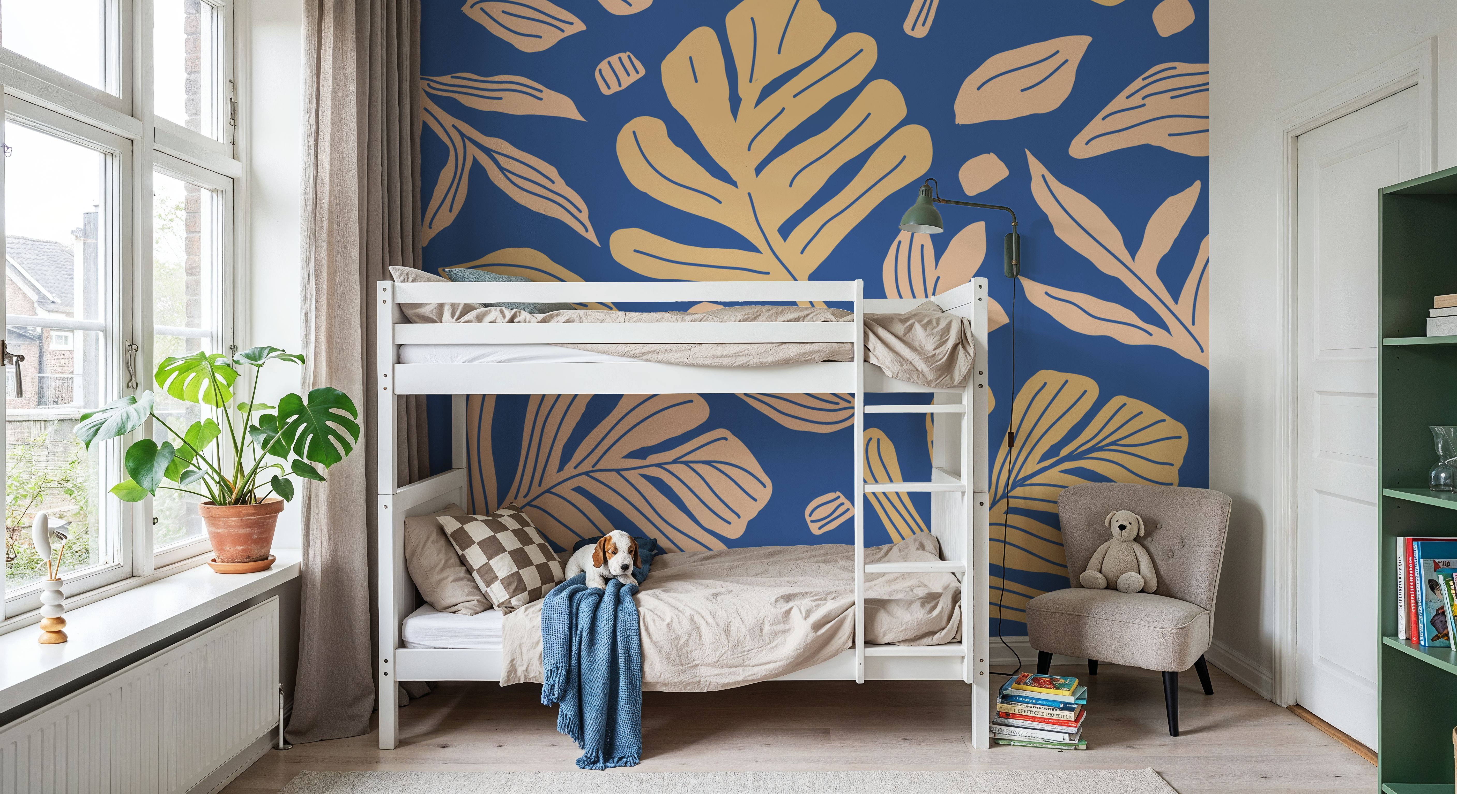 Monstera Cuttings, Soft Blue, Wallpaper