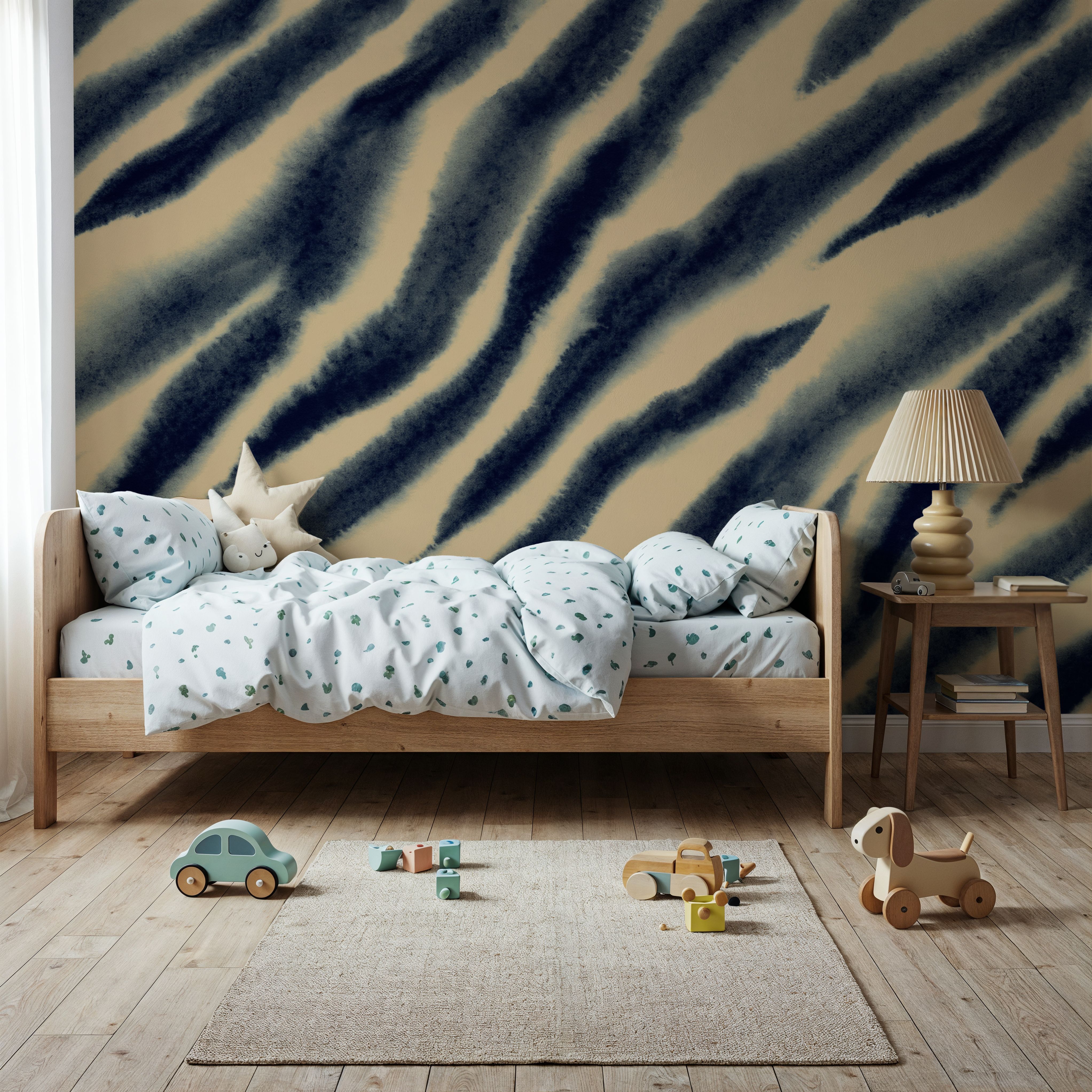 Watercolor Tiger Stripes, Blue on Beige