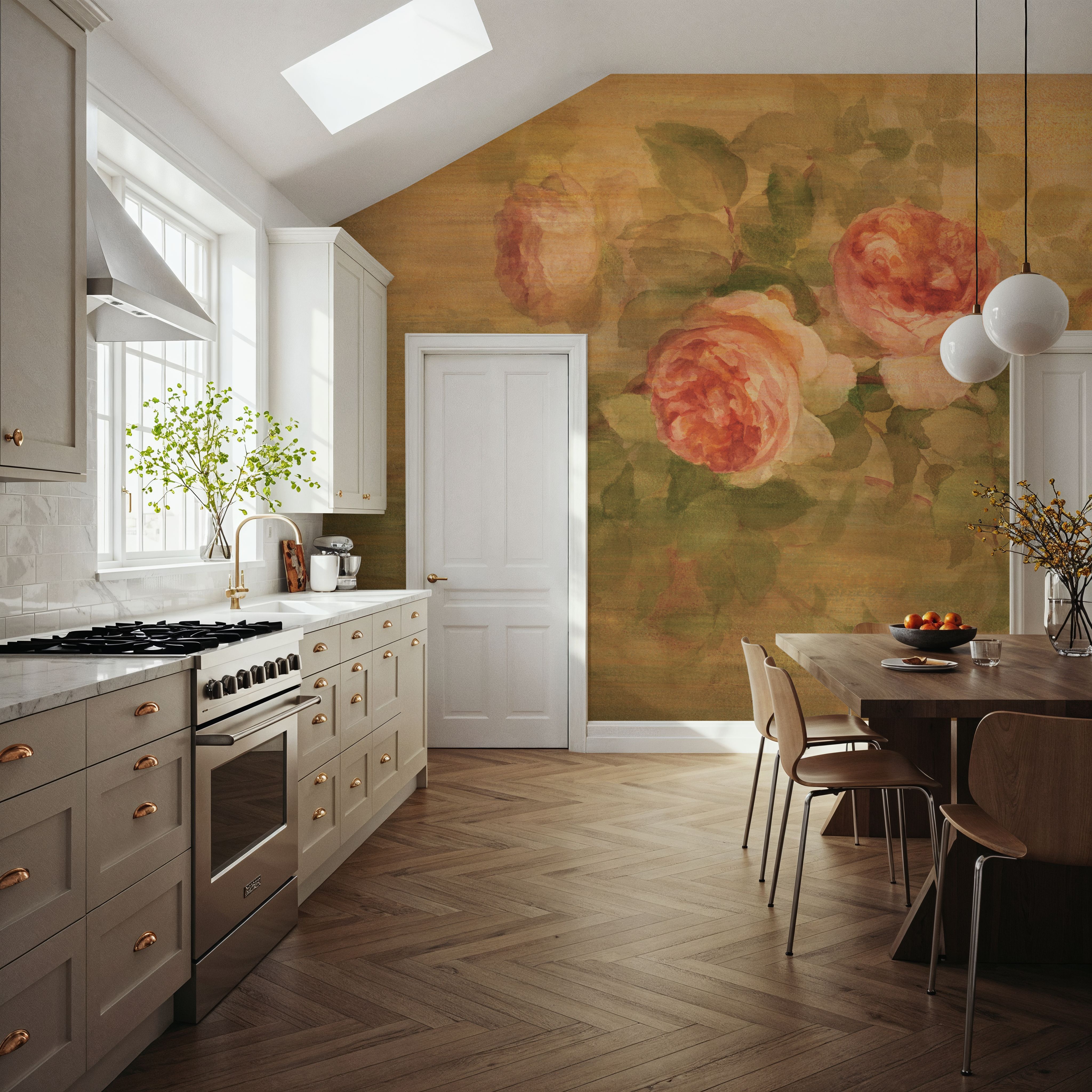 Vintage Roses on Green I