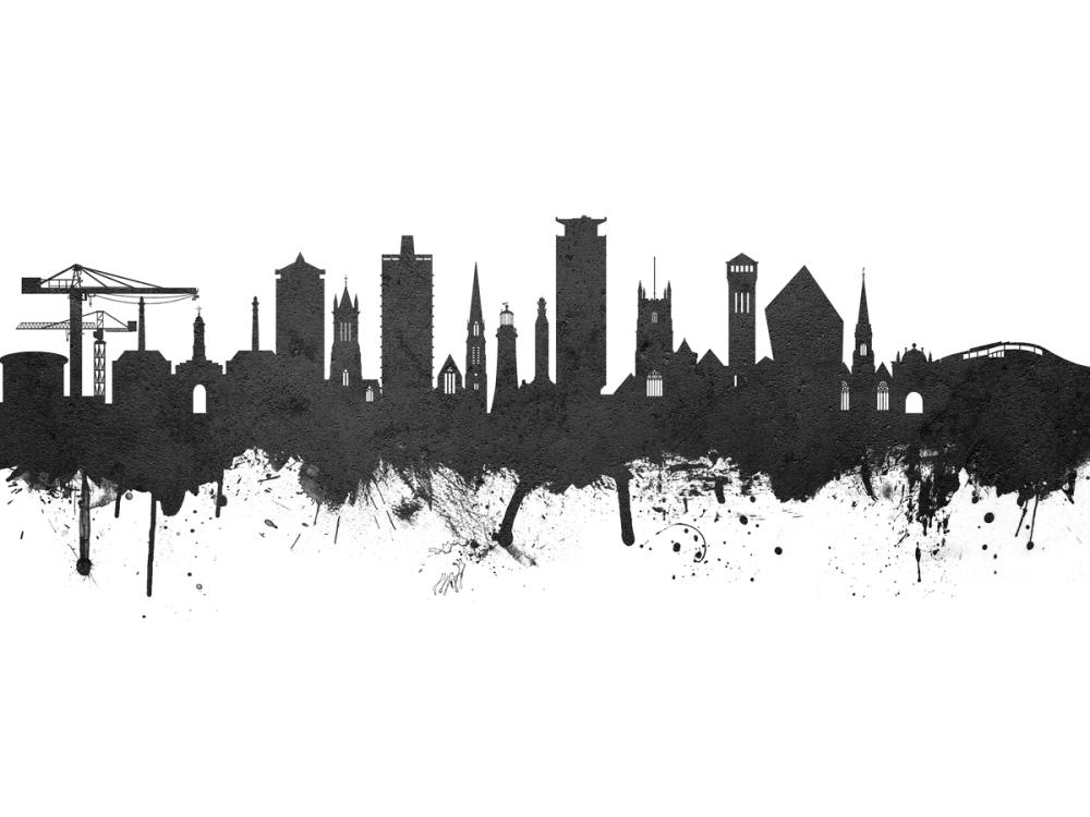 Plymouth England Skyline Black & White