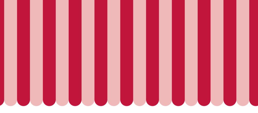 Scalloped Circus Stripes, Red on Pink