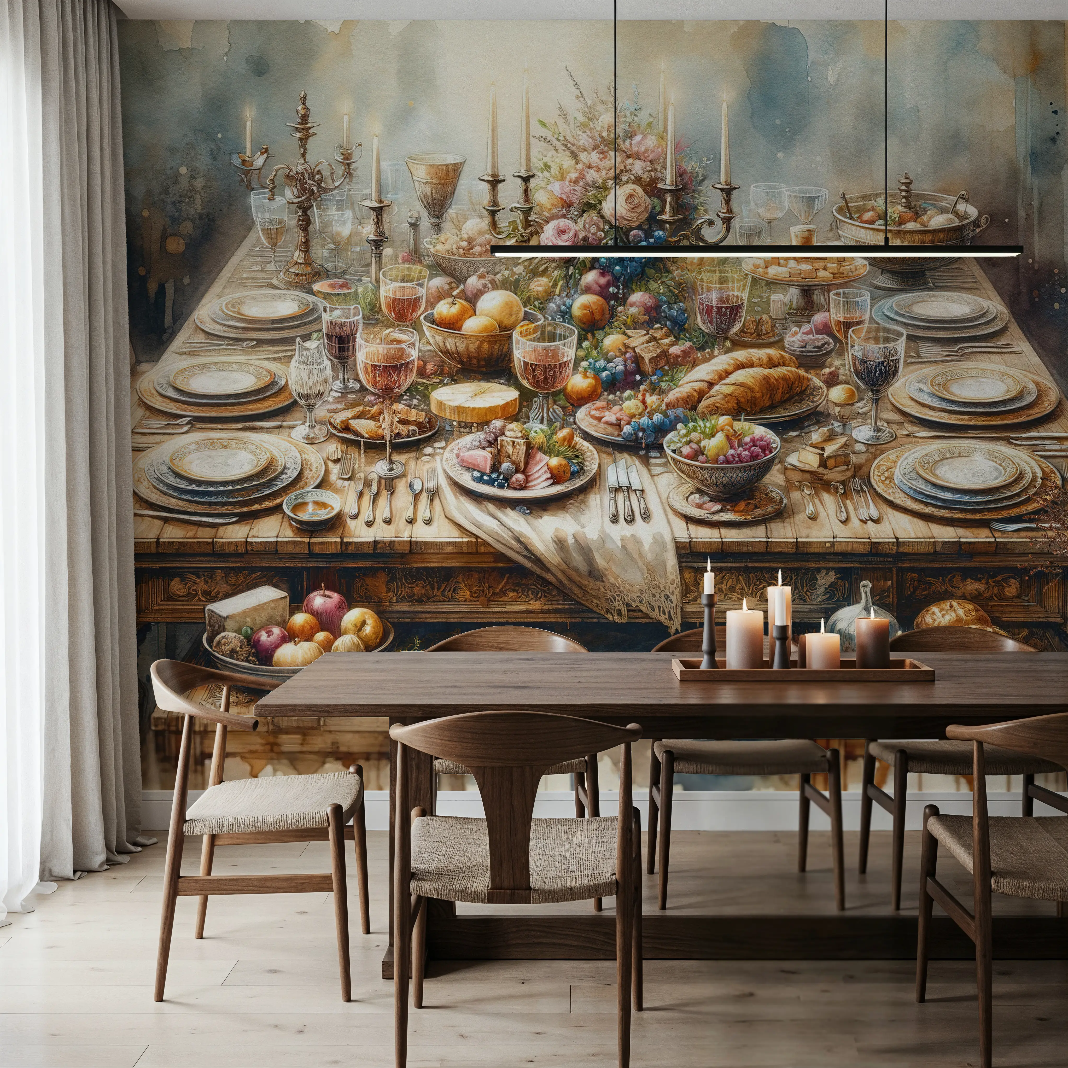 Fotobehang - Intimate Feast - Folk Eten en Drinken Mural - Bruin - Woonkamer - Wallism België - Zelfklevend of Vliesbehang