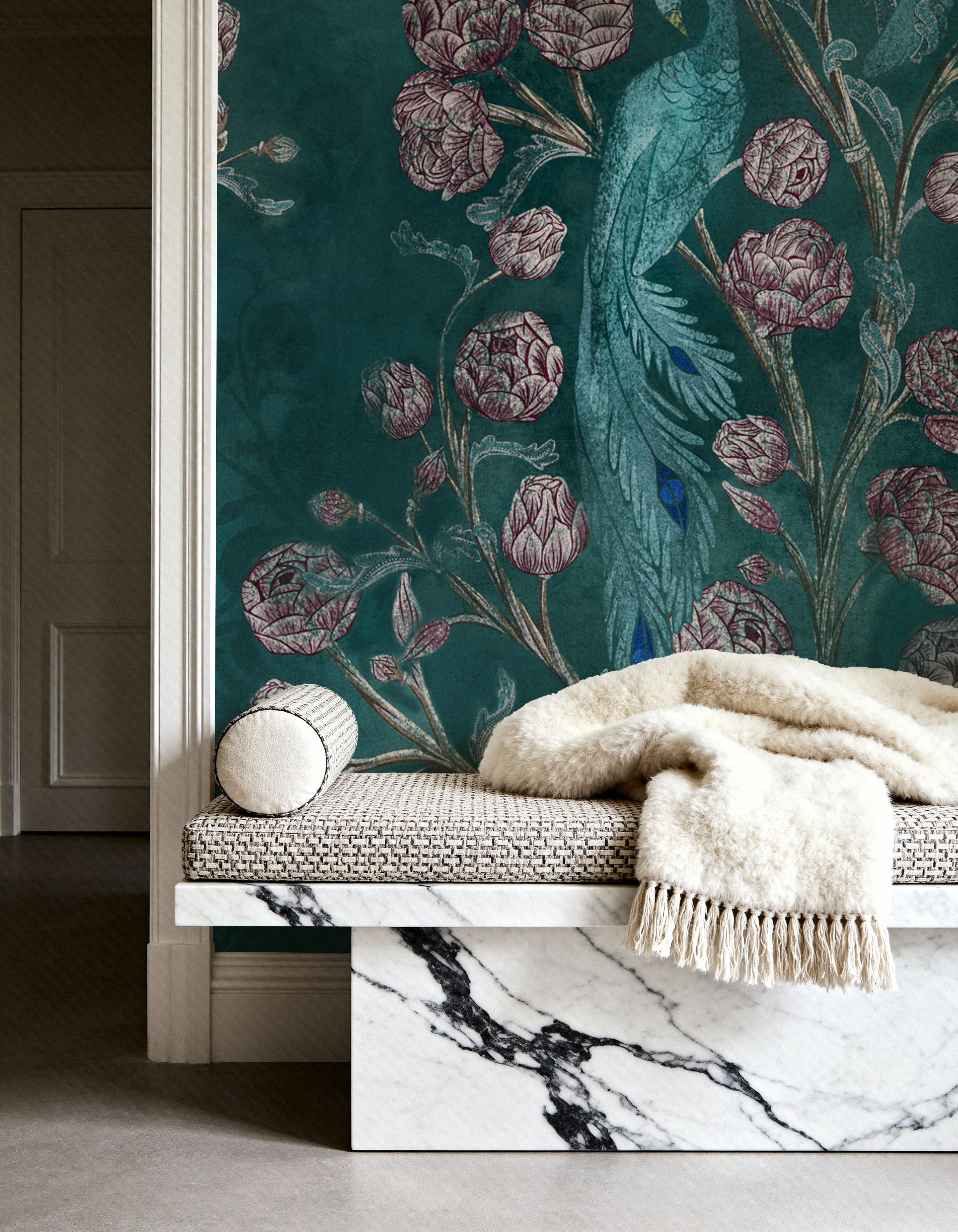 Peacock and Peony Chinoiserie Teal