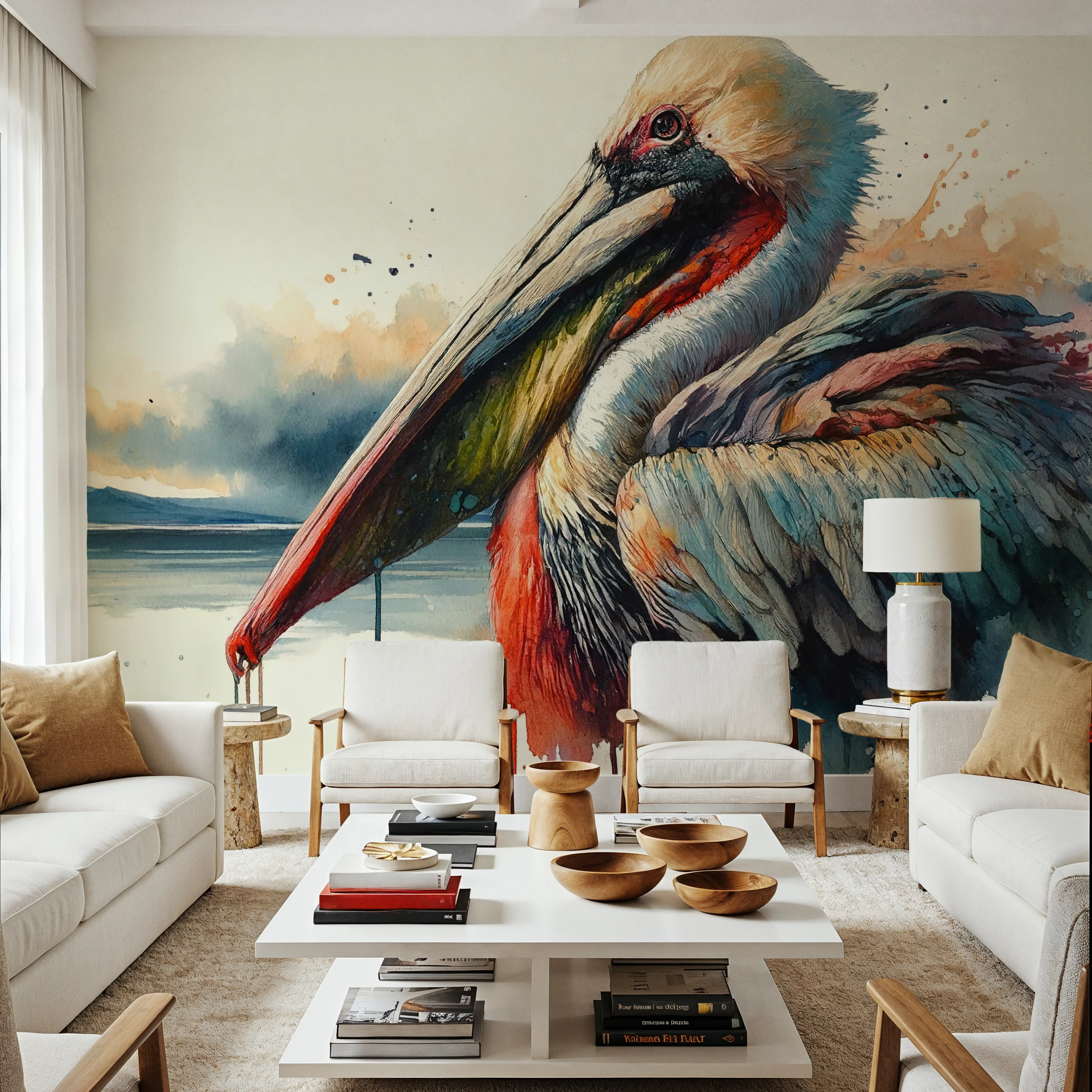 Wall Mural - Sovereign Gaze of the Coastal Sentinel - Birds Animals mural wallpaper - Hallway staircases - Wallism UK - Peel & Stick or Paste-the-Wall