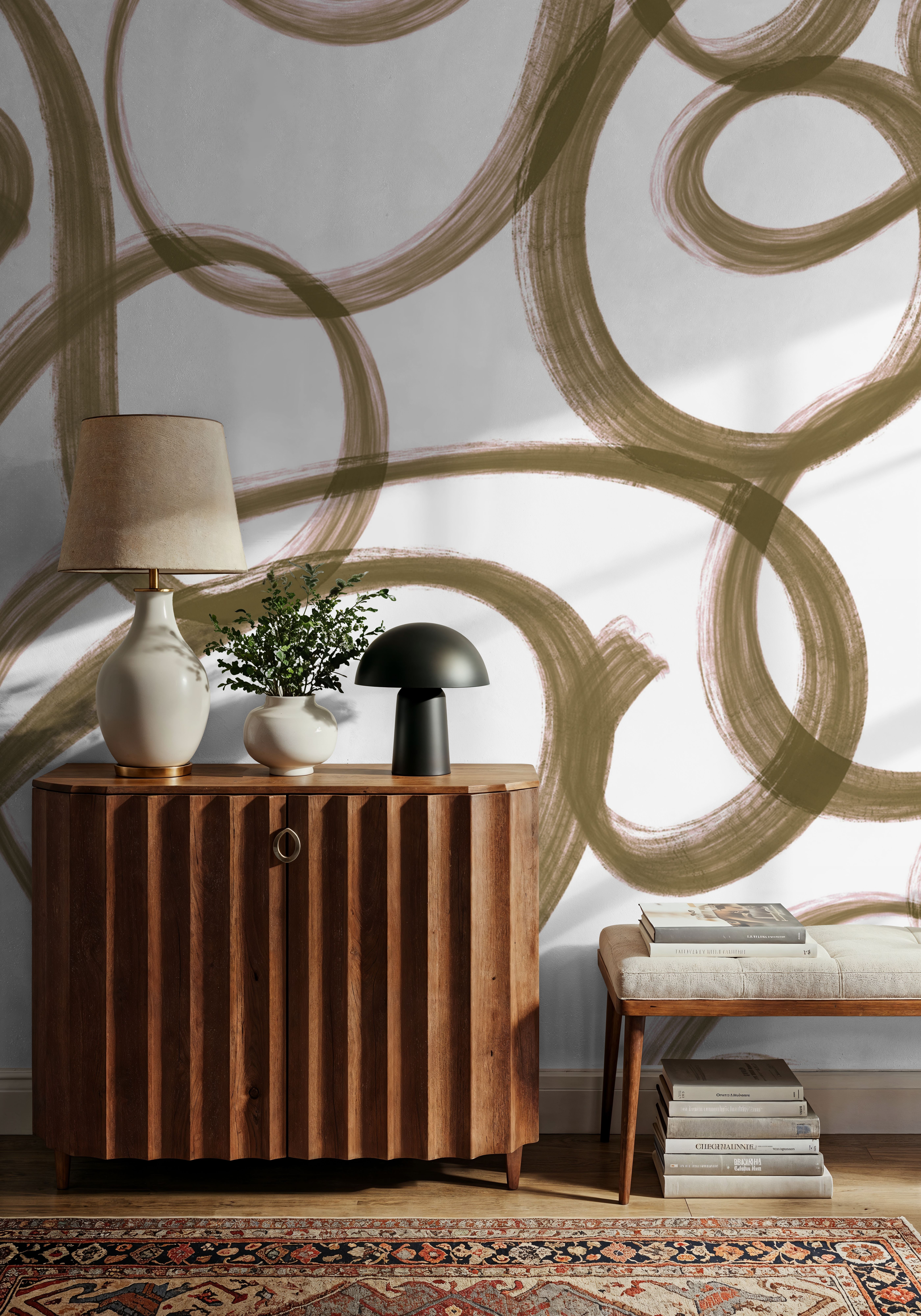 Curly Brush Lines, Beige