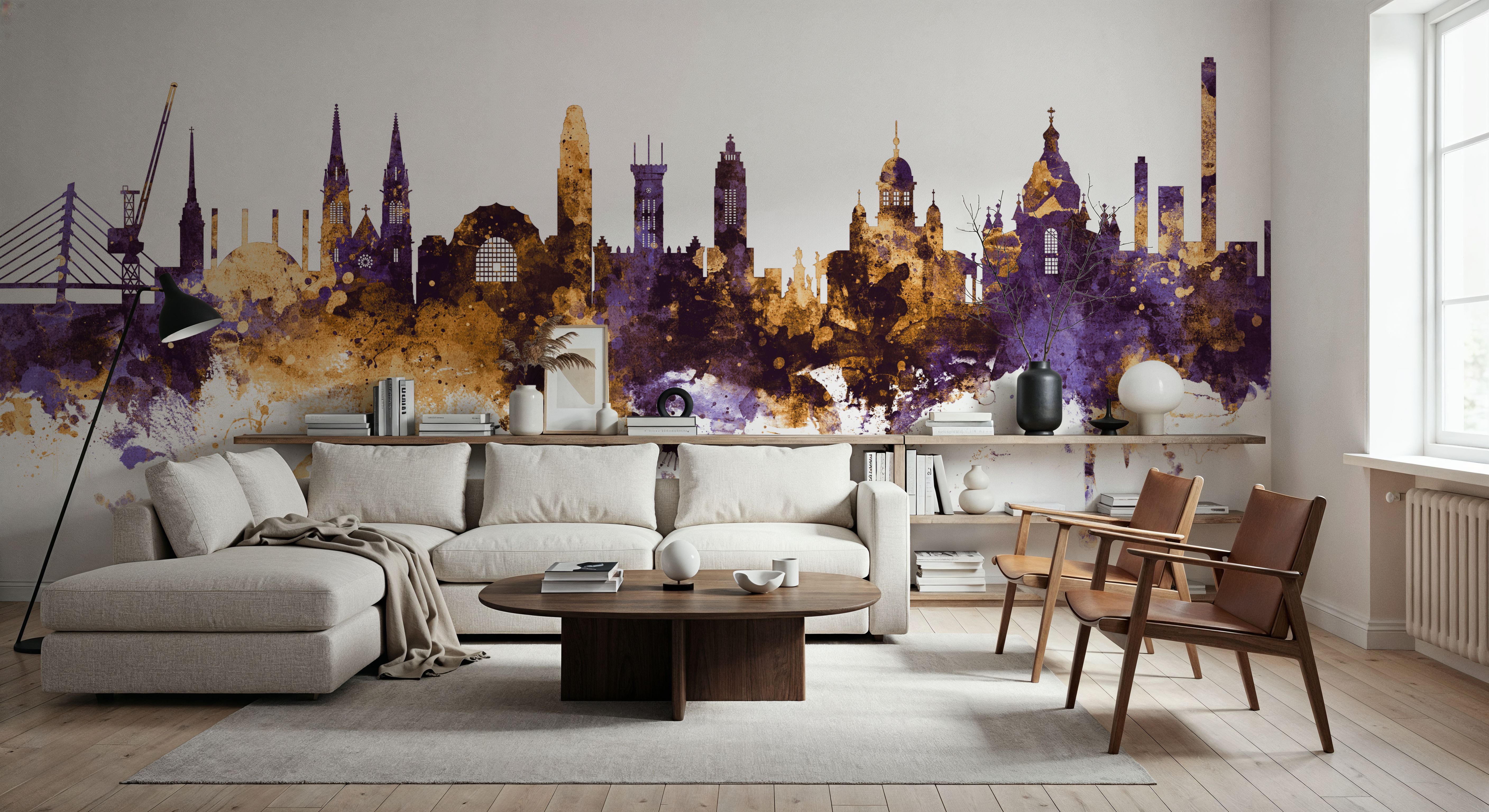 Helsinki Skyline Purple & Gold