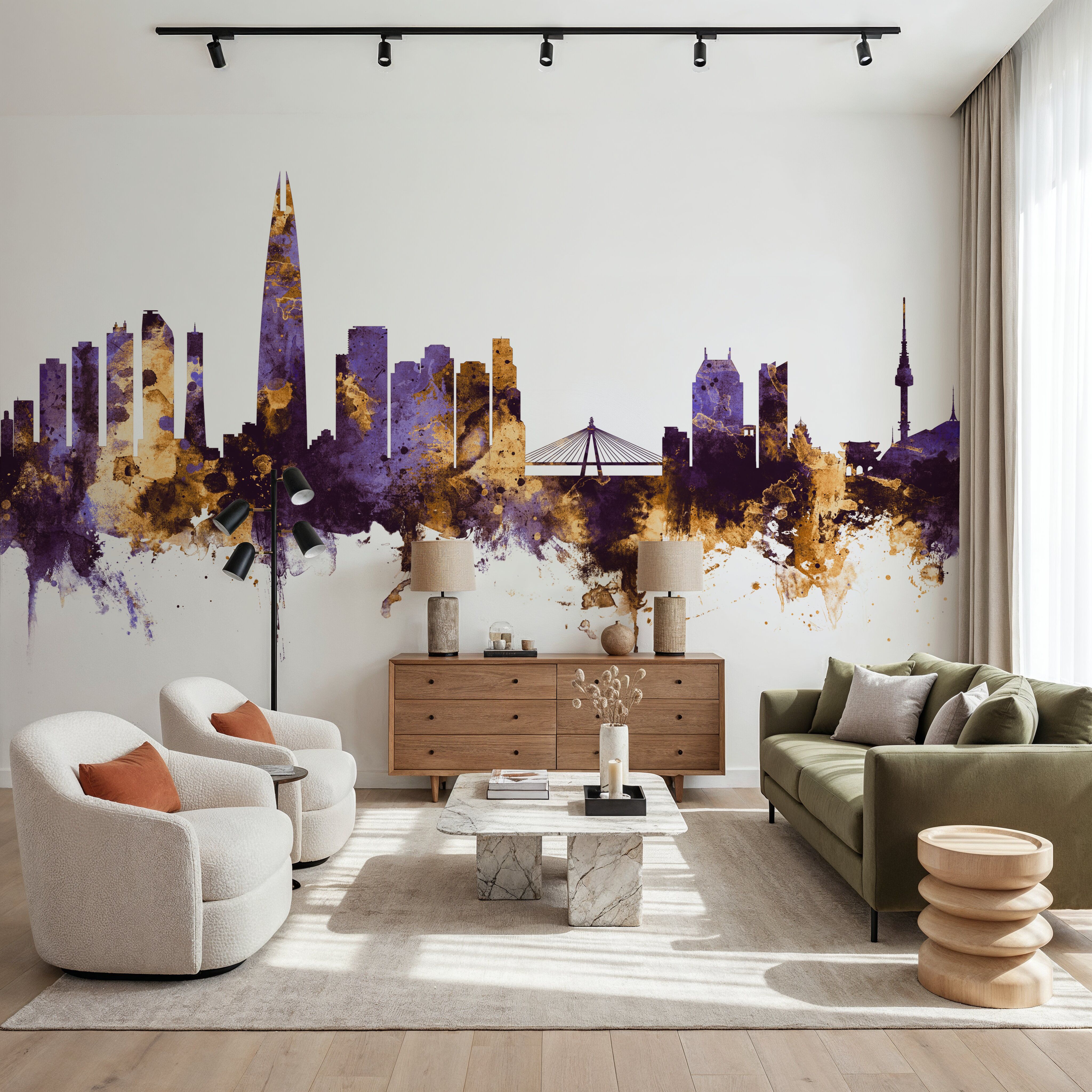 Seoul Skyline Purple & Gold