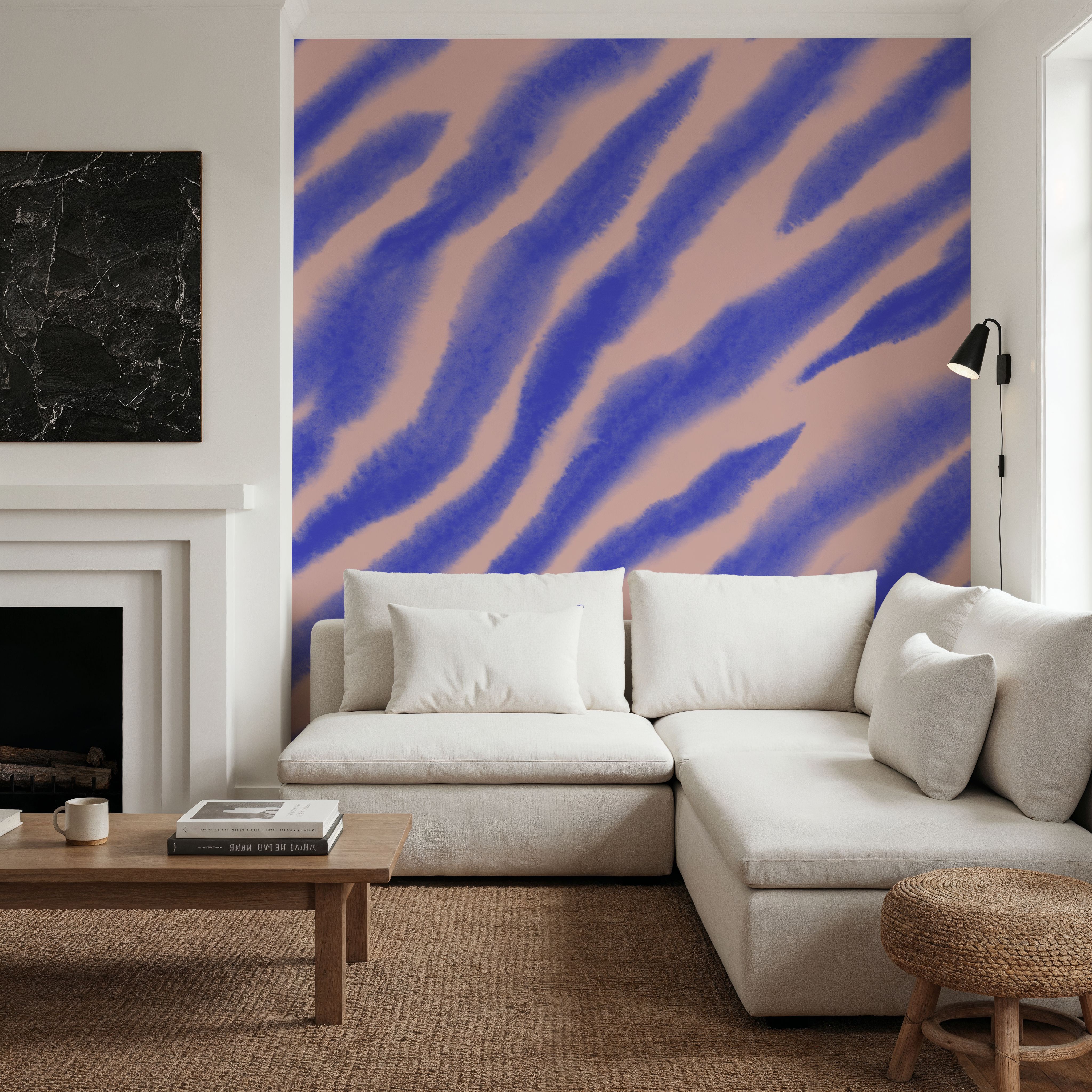Watercolor Tiger Stripes, Periwinkle on Pink