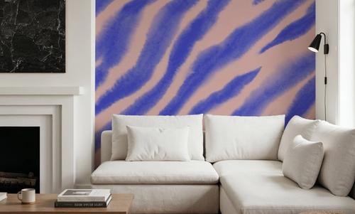 Watercolor Tiger Stripes, Periwinkle on Pink