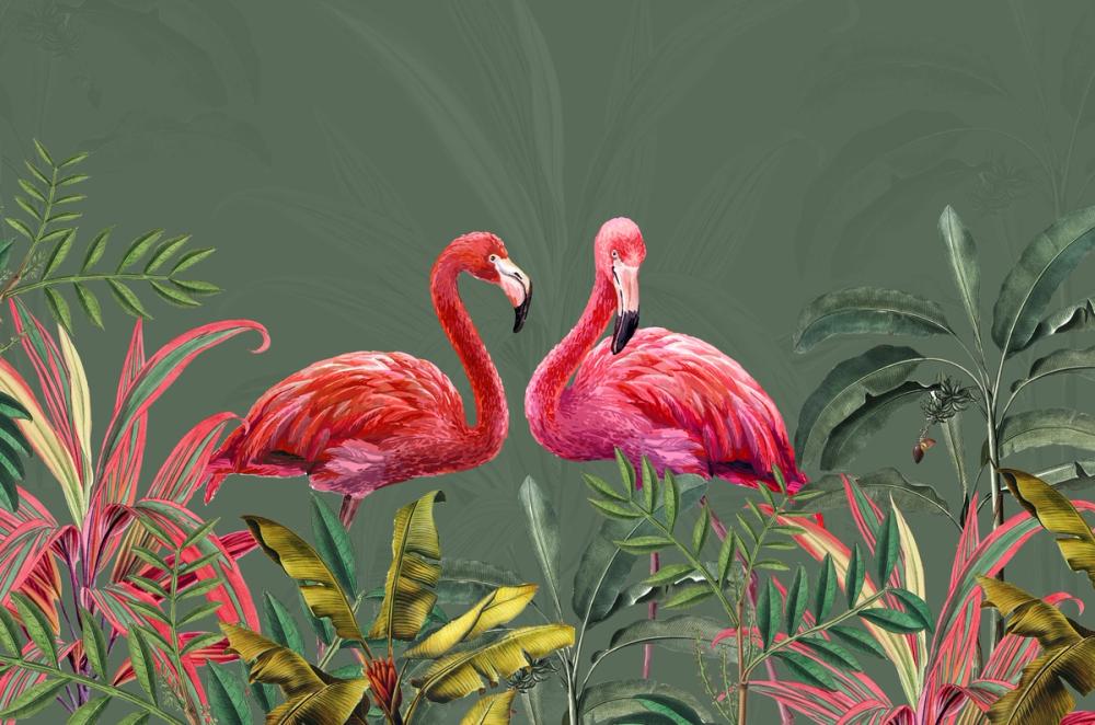 Shy Flamingos Green