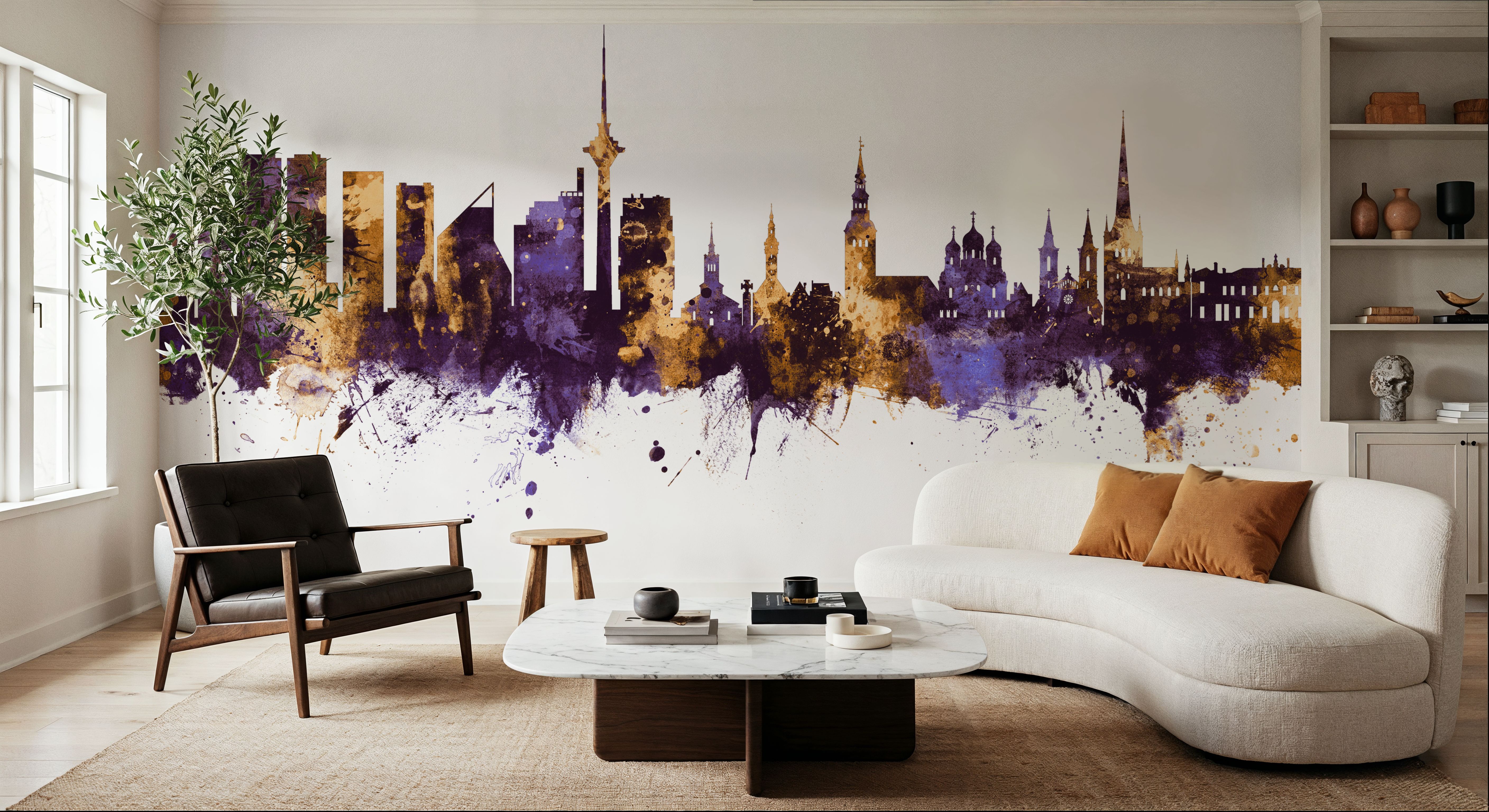 Tallinn Estonia Skyline Purple & Gold