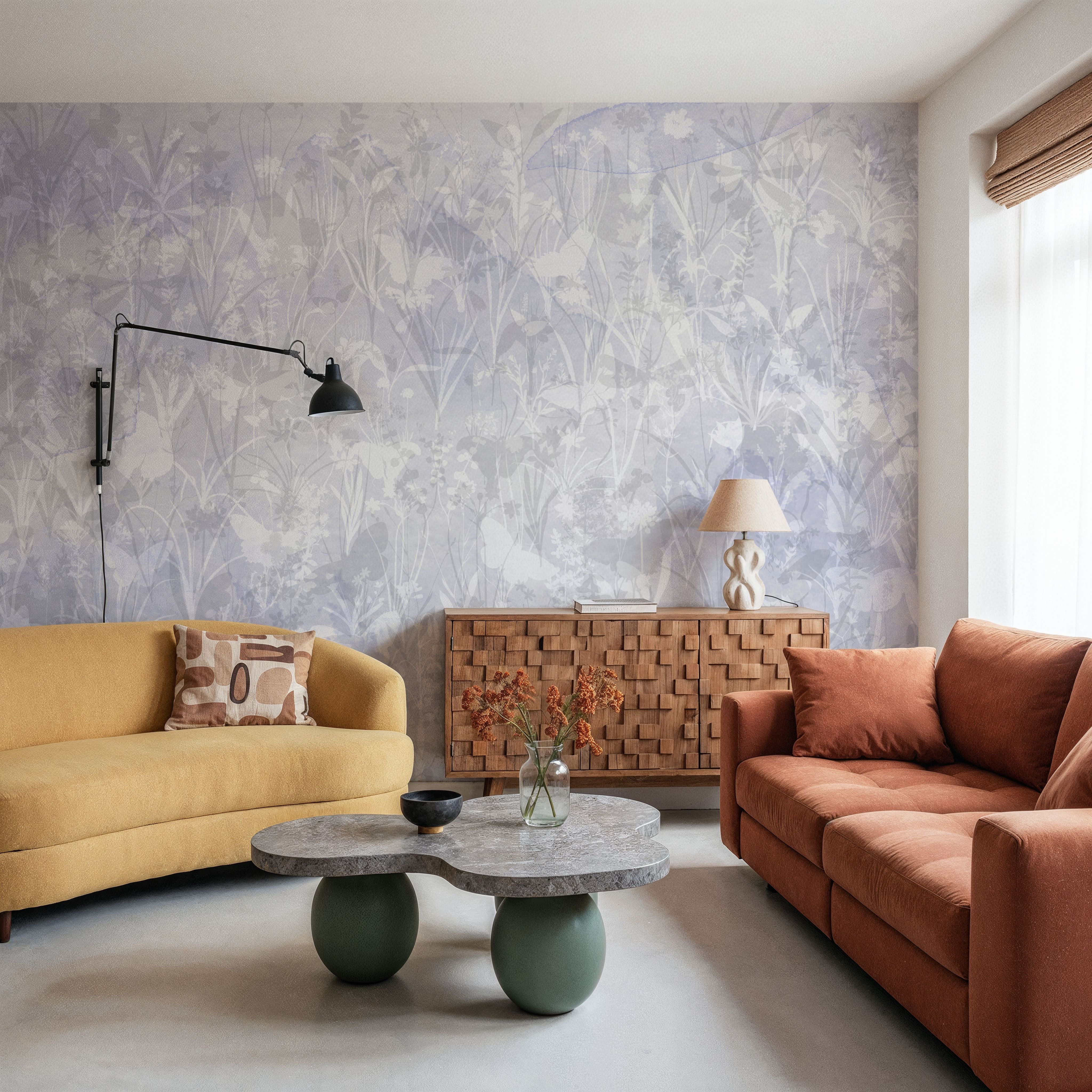 Herbals and Butterflies Double Silhouette Blue