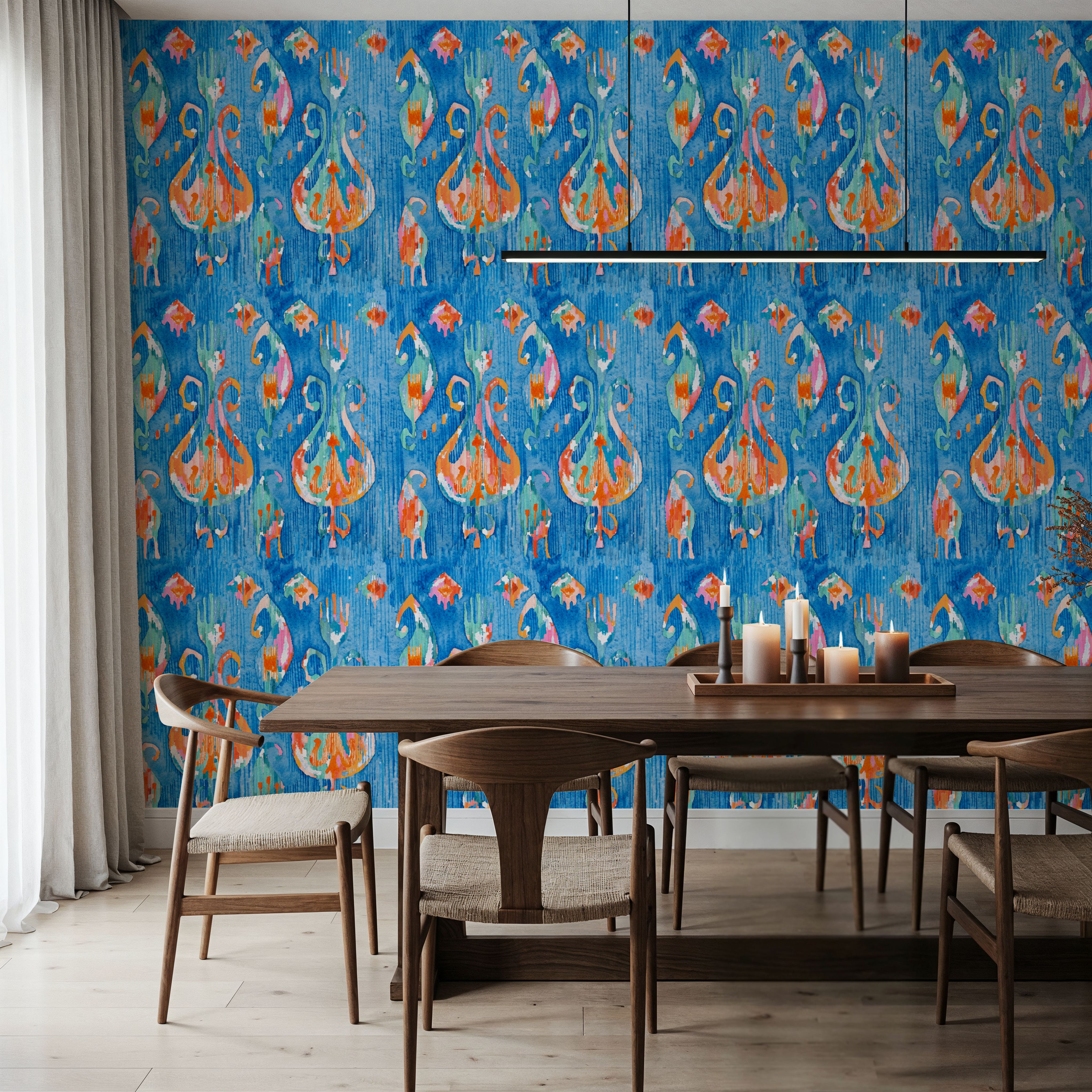Electric Blue Ikat, Wallpaper
