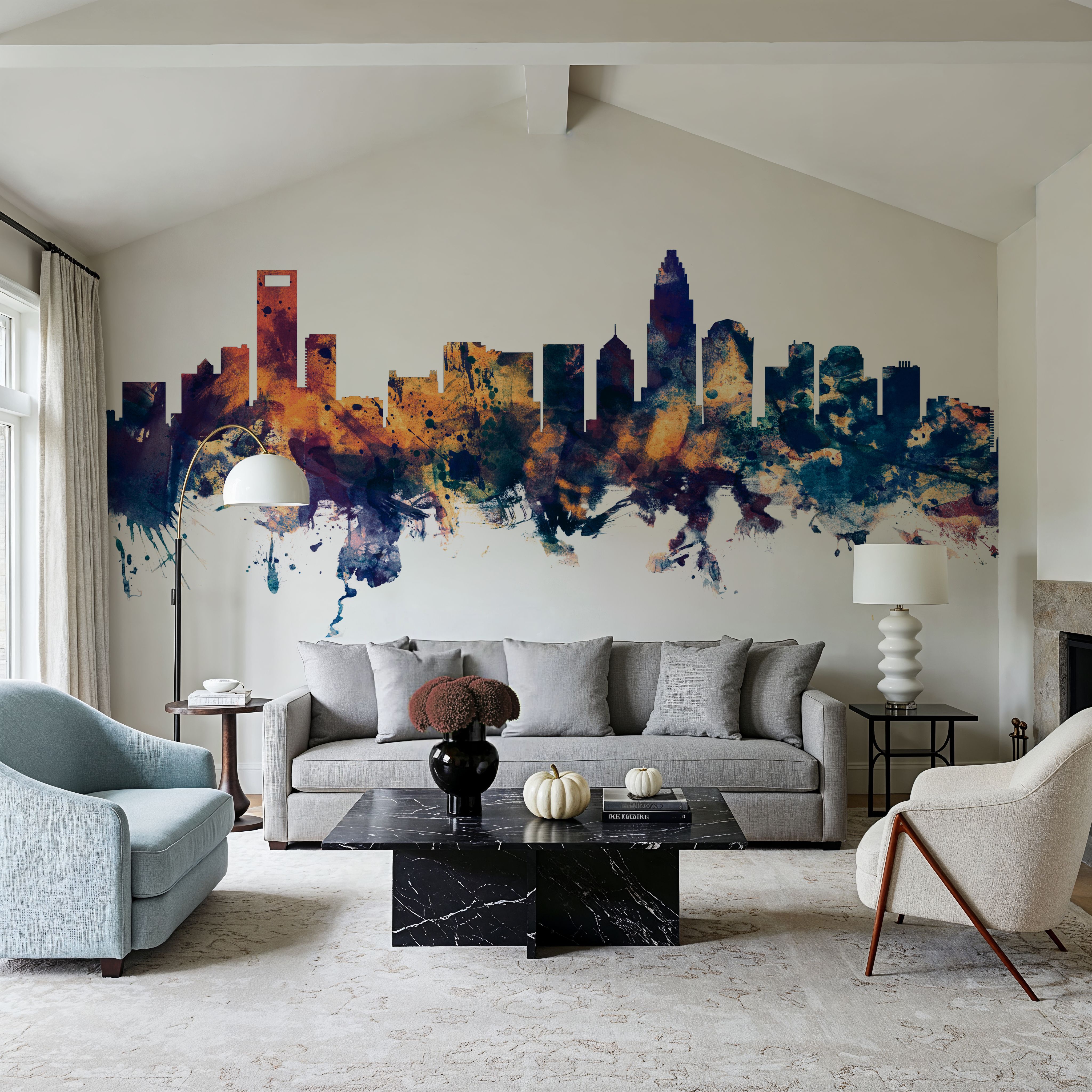 Charlotte North Carolina Skyline Blue & Bronze