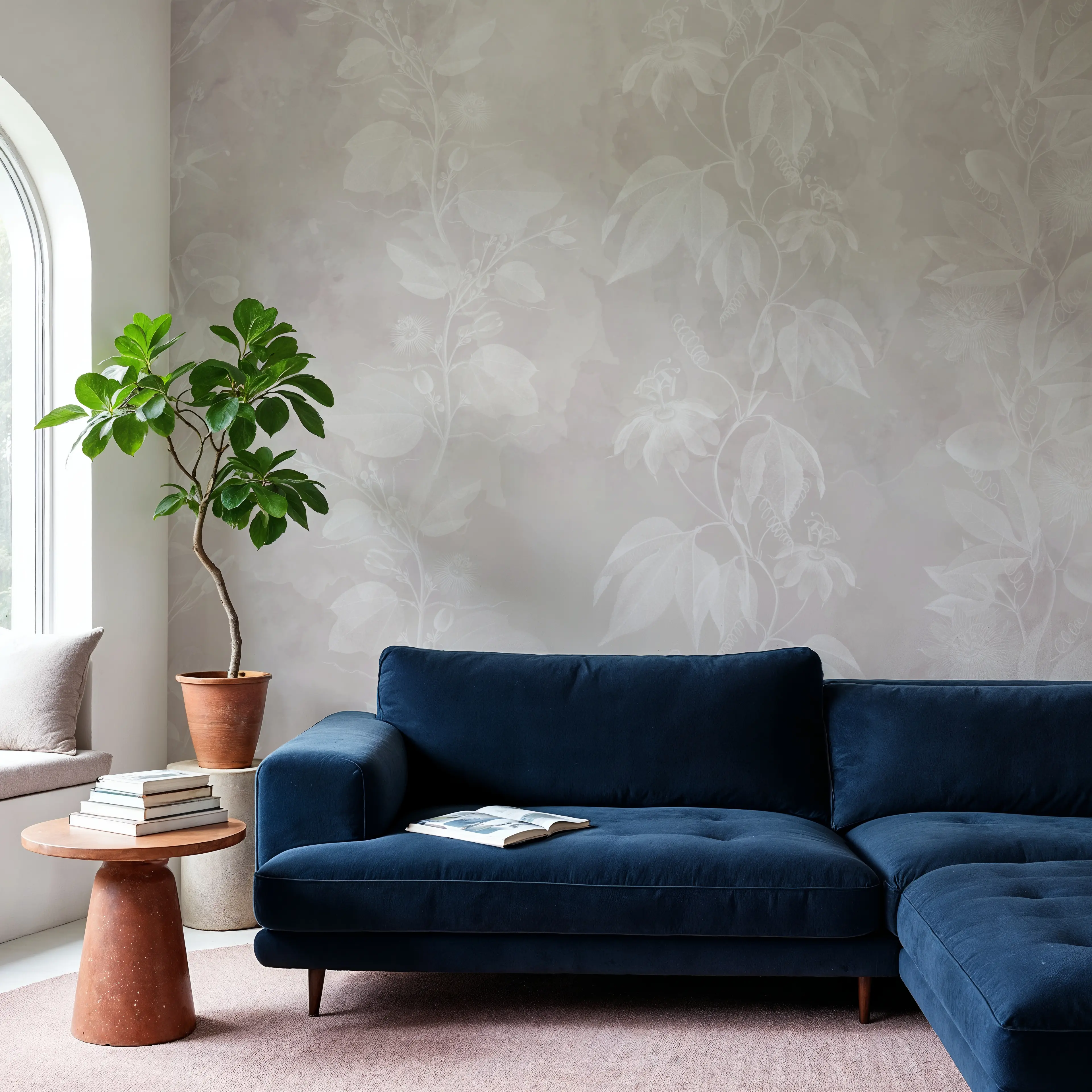 Papier Peint Panoramique - Passiflora light - Chintz Floral - Blanc - Salon - Wallism Belgique - Encollage au mur ou Autocollant