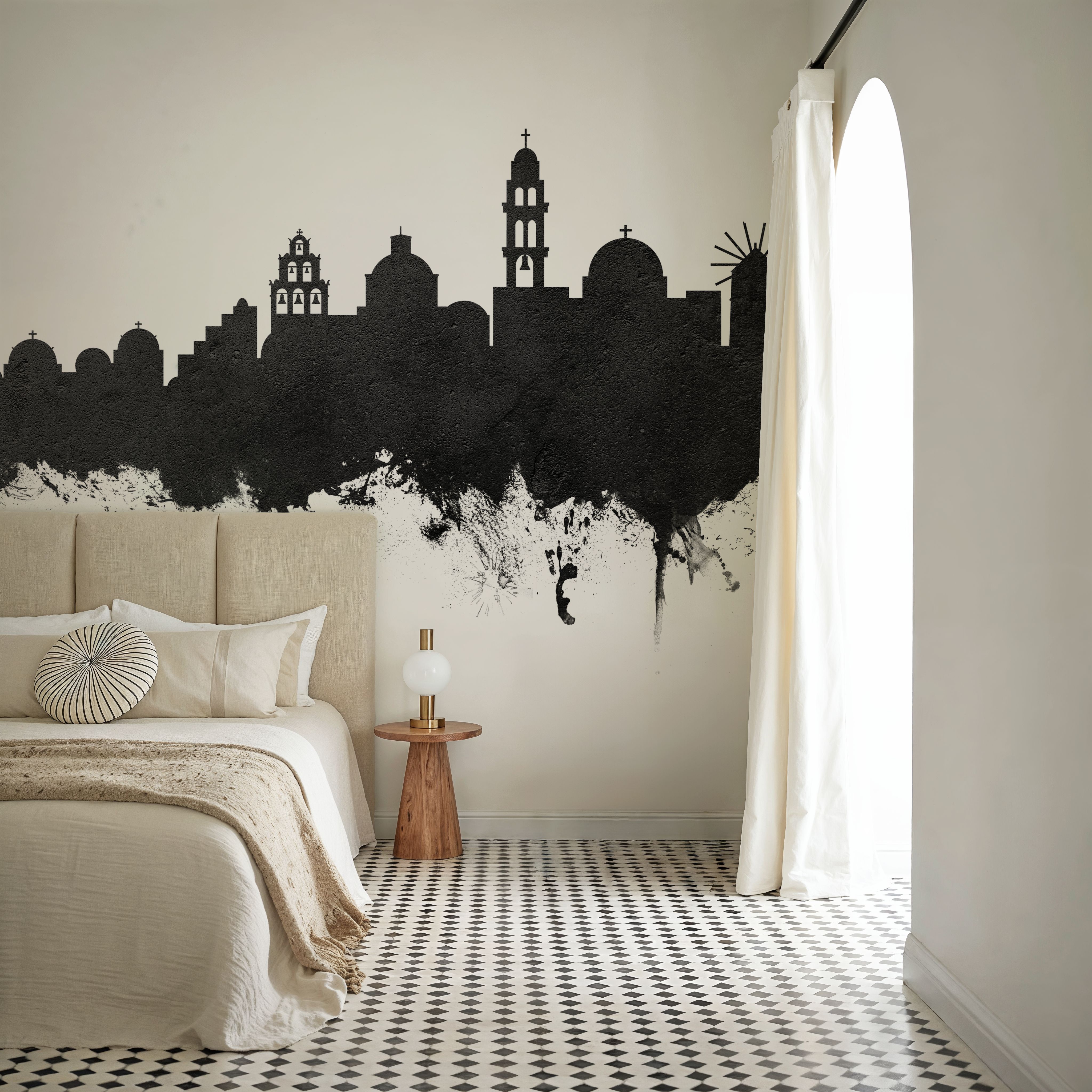 Santorini Skyline Black & White