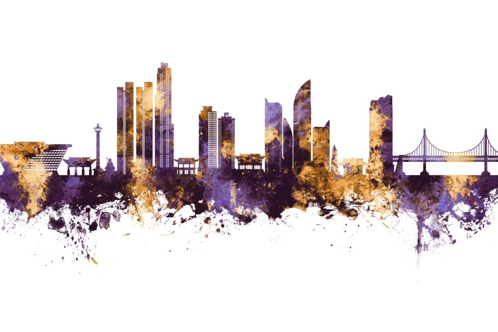 Busan South Korea Skyline Purple & Gold