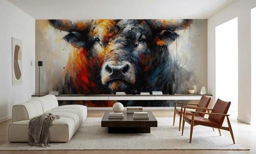Majestic Bull Aura in Watercolor Shadows