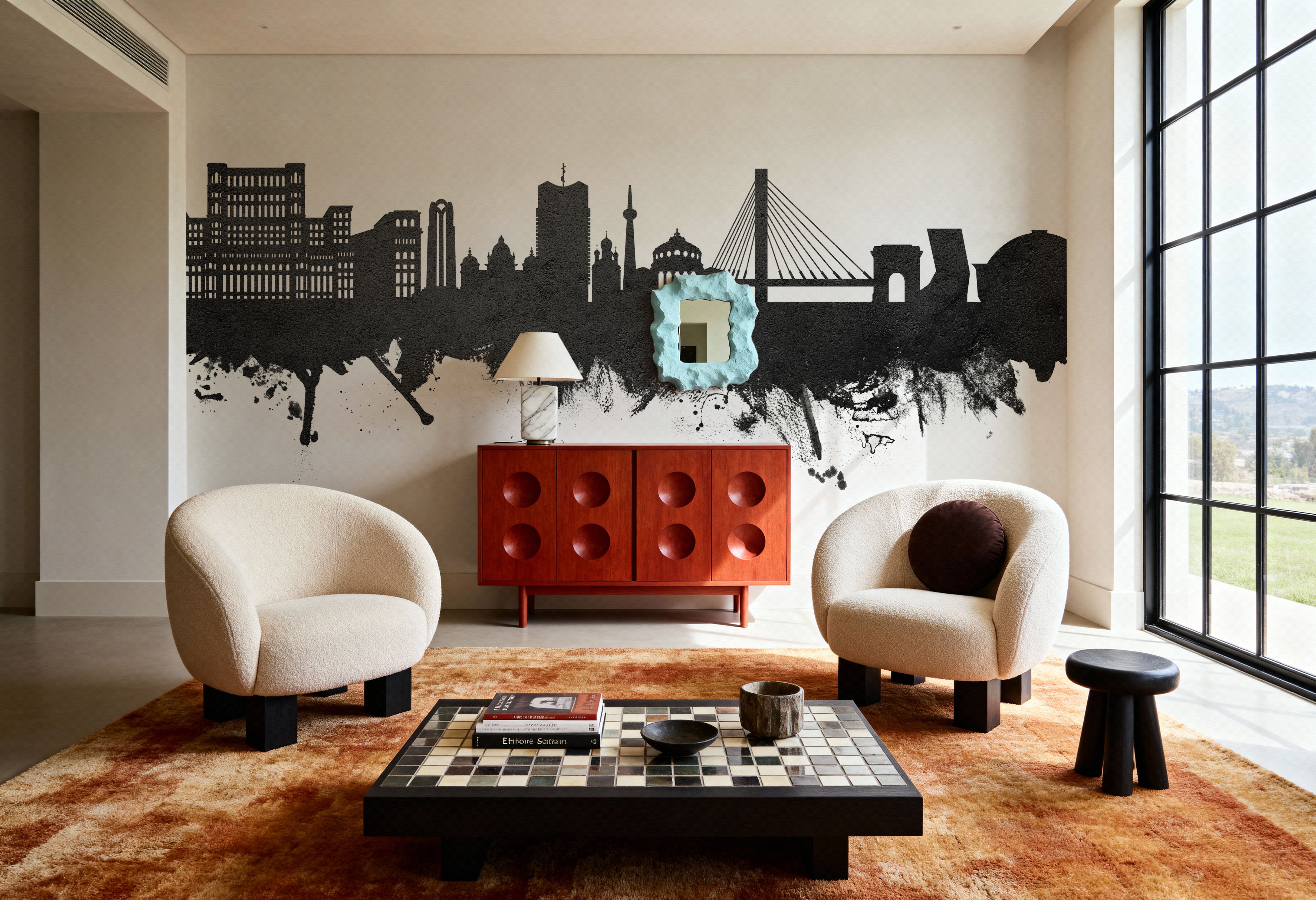 Bucharest Romania Skyline Black & White, Carte da parati