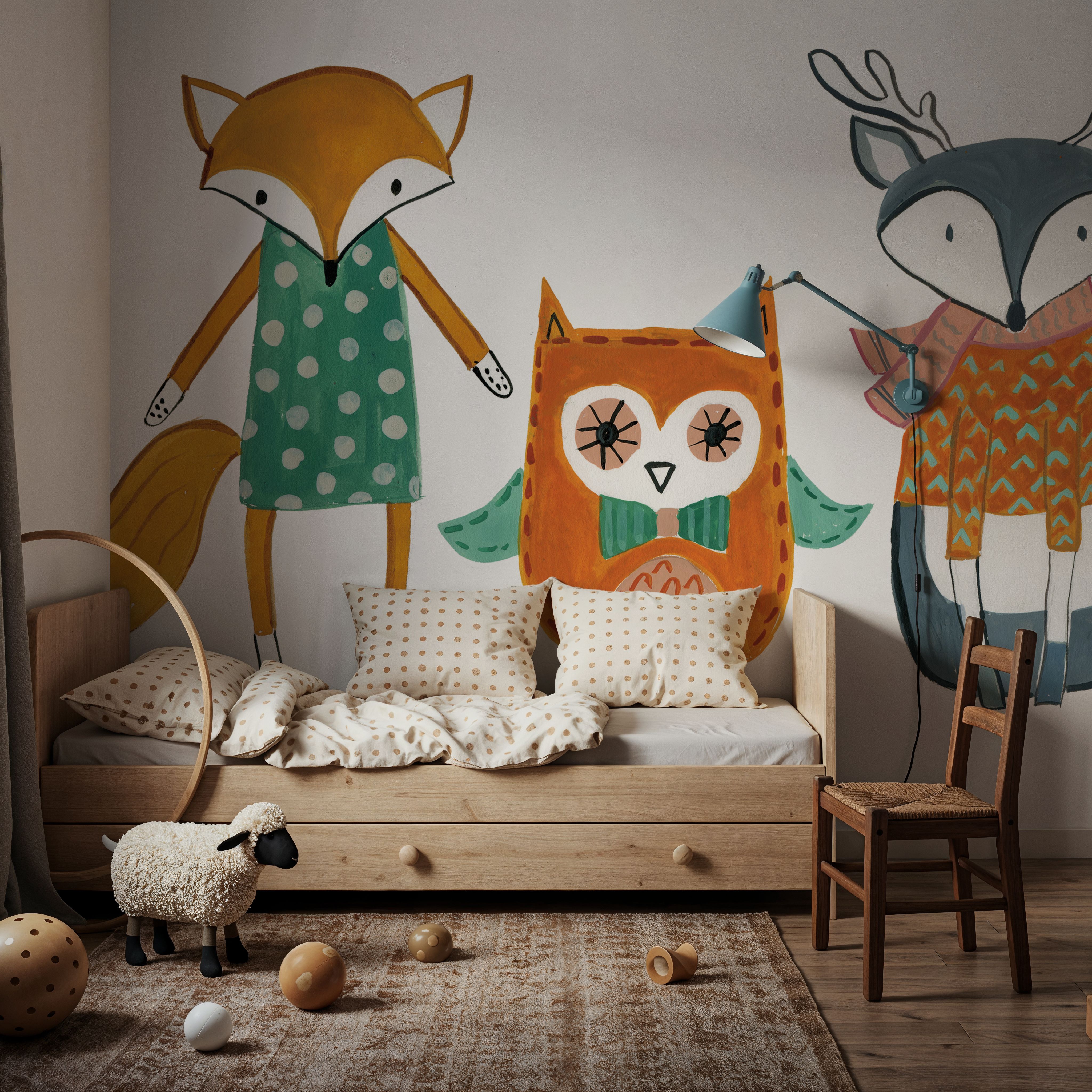 Wall Mural - Neighborhood Pals XI - Birds Animals mural wallpaper - Orange - Kids' Room - Wallism UK - Premium, Textured or Peel & Stick