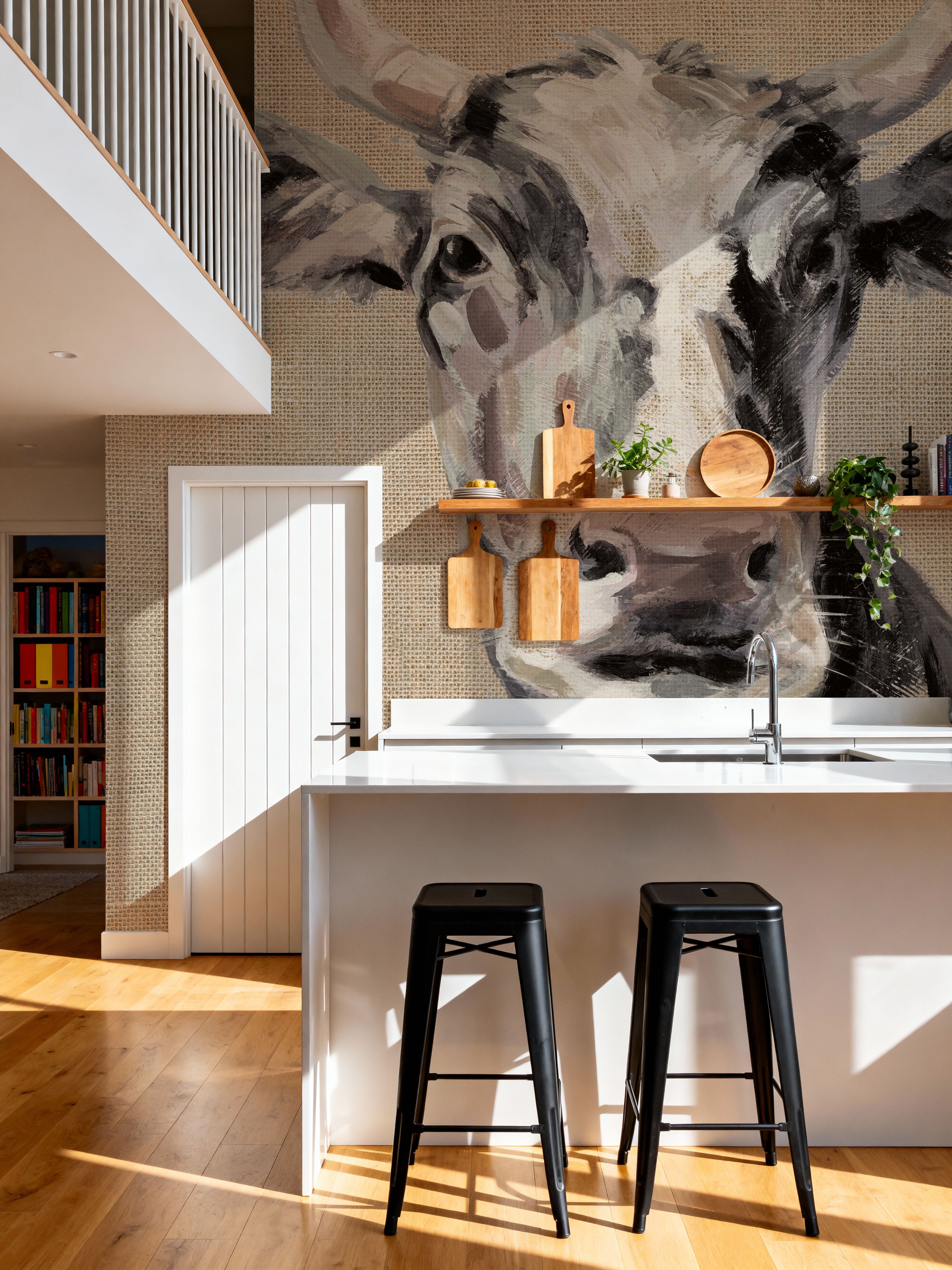 Expressionistic Cow II Neutral Burlap