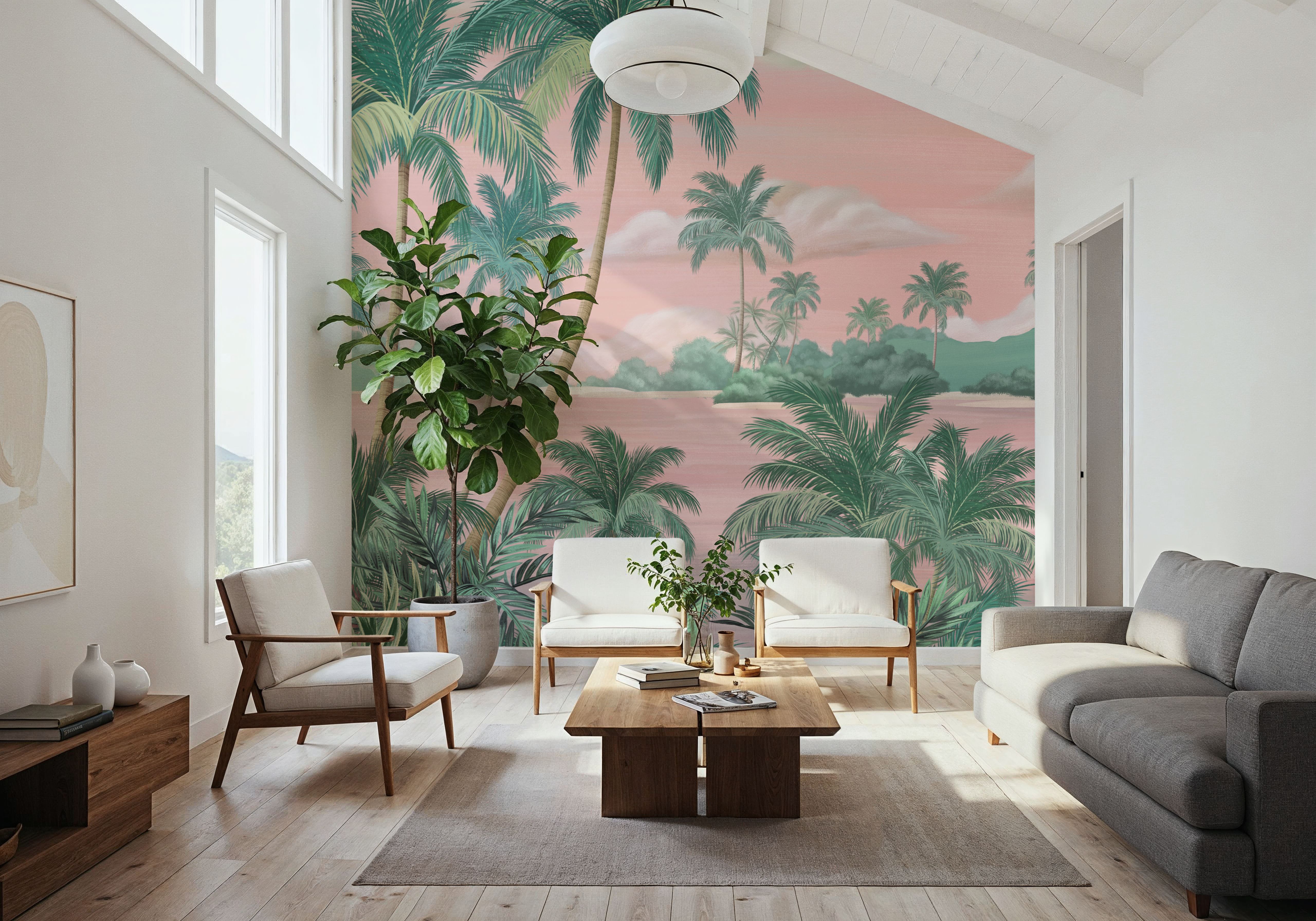 Paradise Lagoon, Pink, Wallpaper