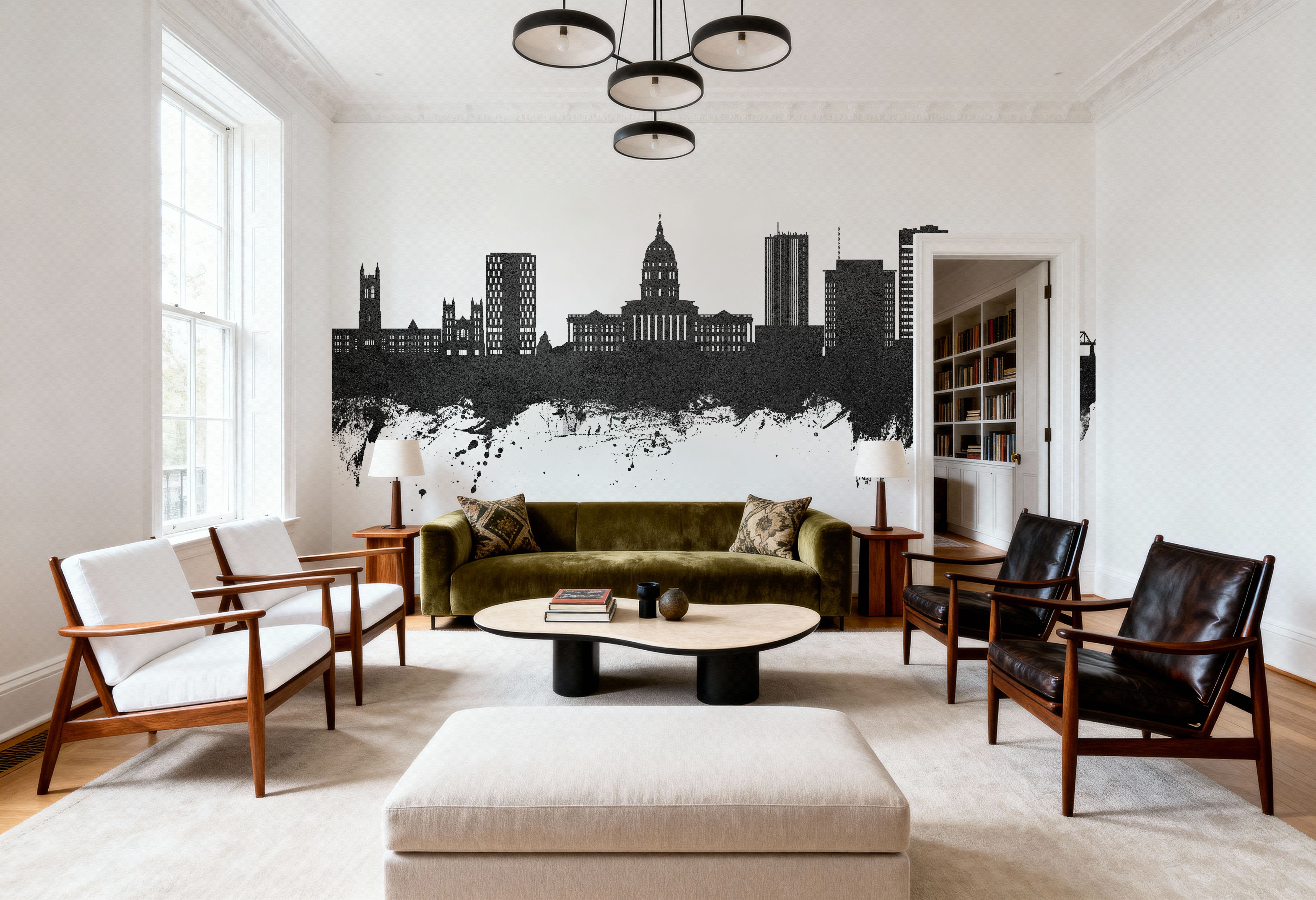 Topeka Wyoming Skyline Black & White, Wallpaper