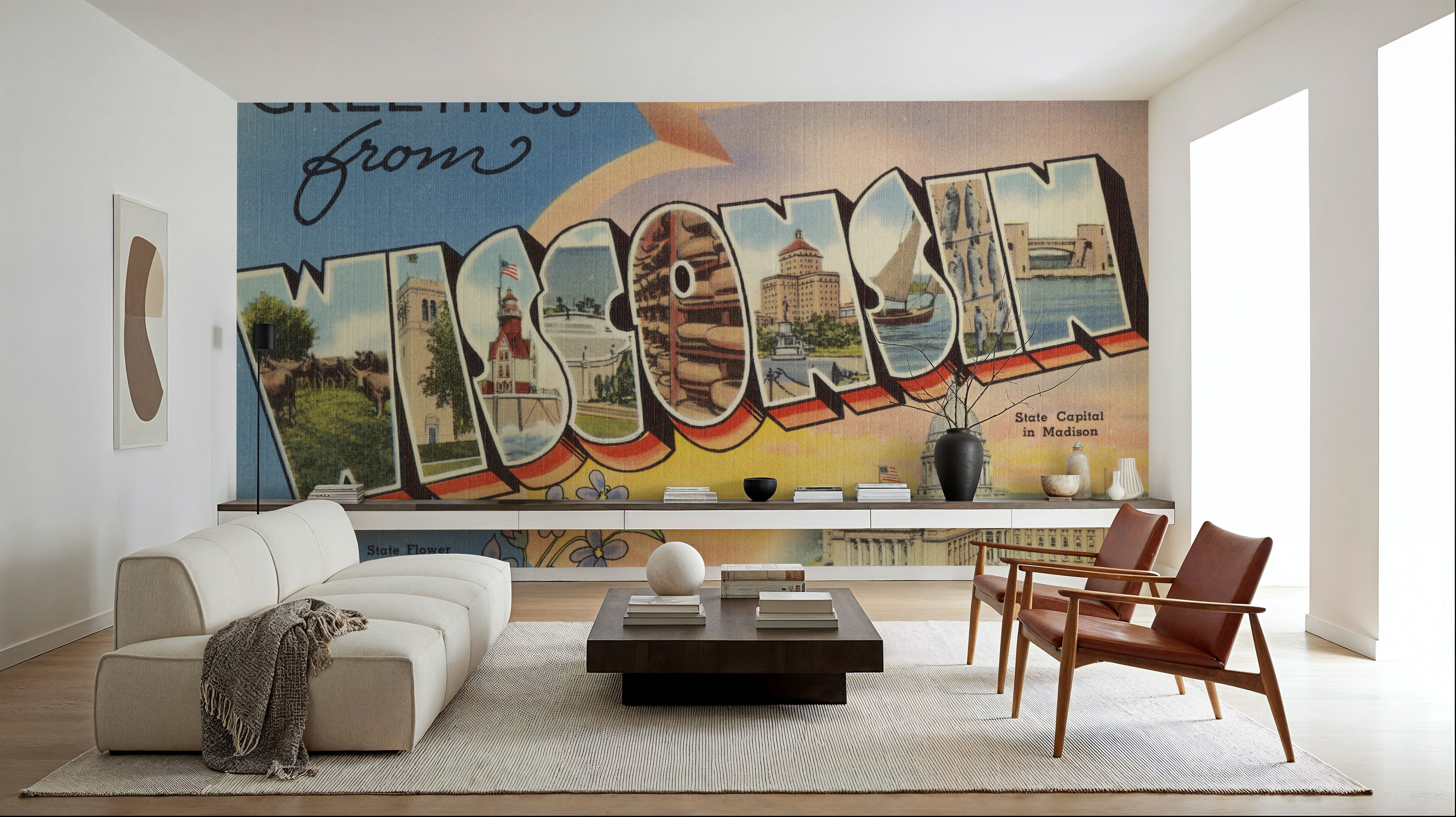 Greetings from Wisconsin - Screenprint Postcard, Carte da parati