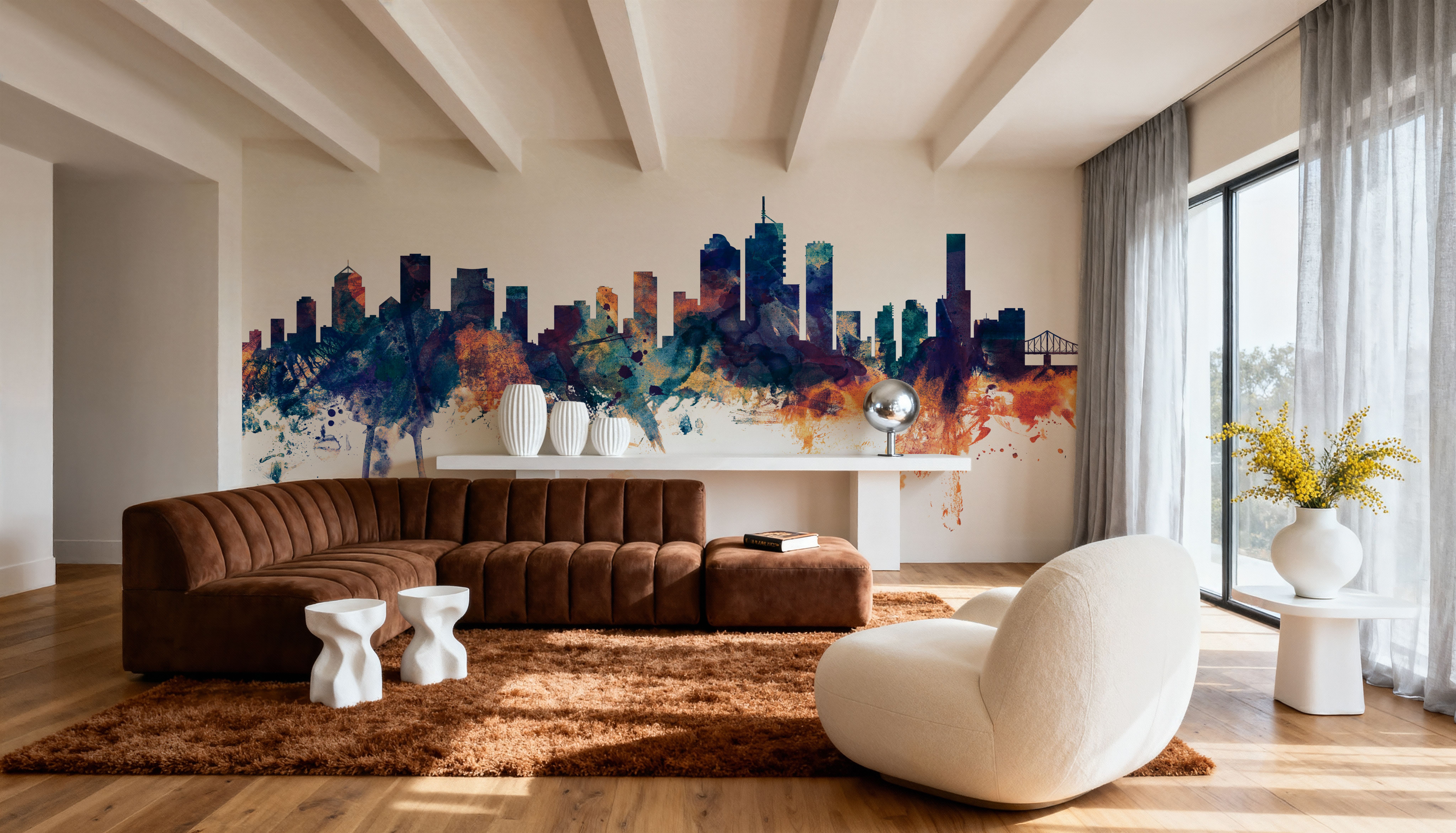 Brisbane Australia Skyline Blue & Bronze, Wallpaper