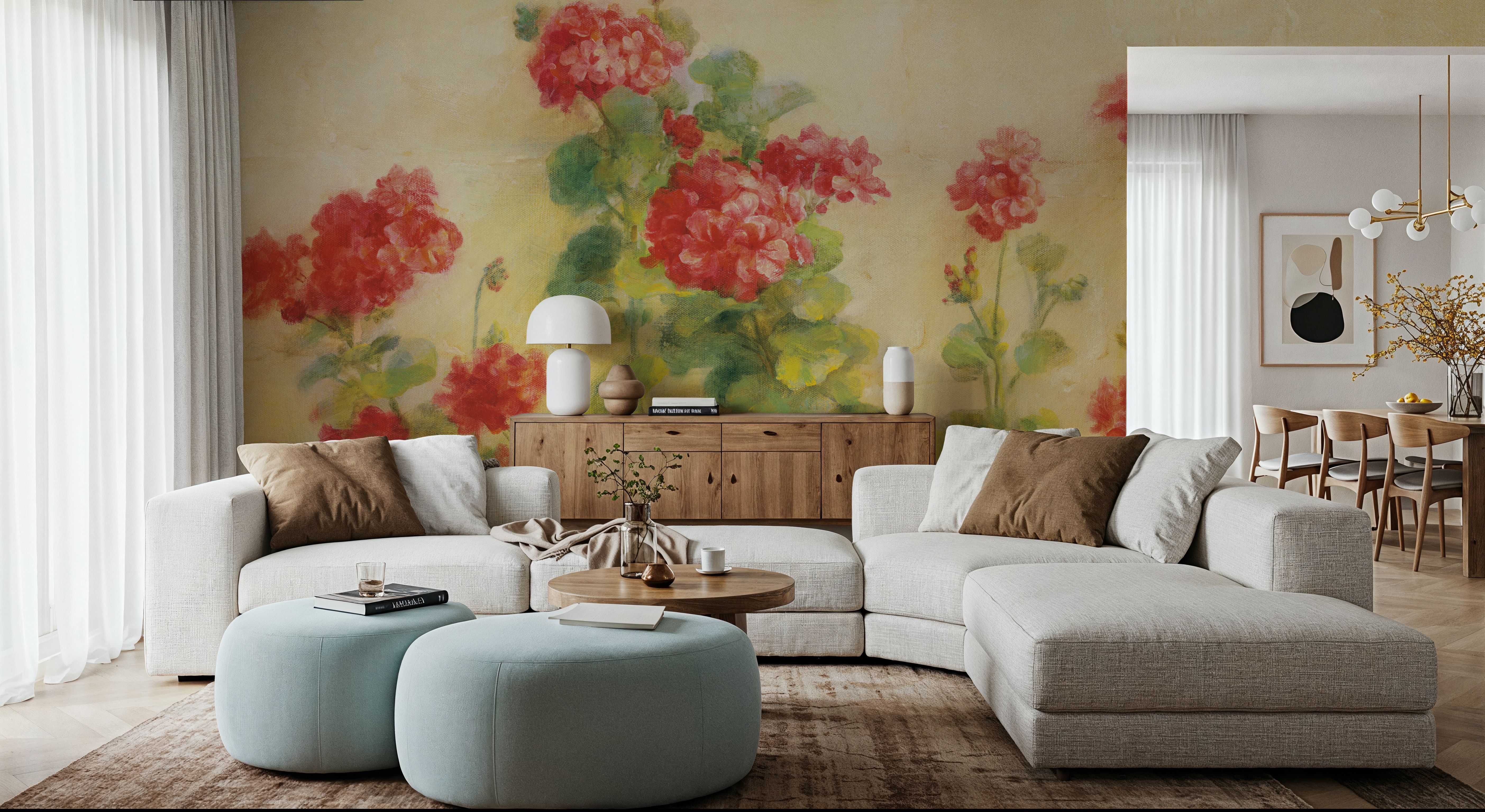 Red Geraniums on White