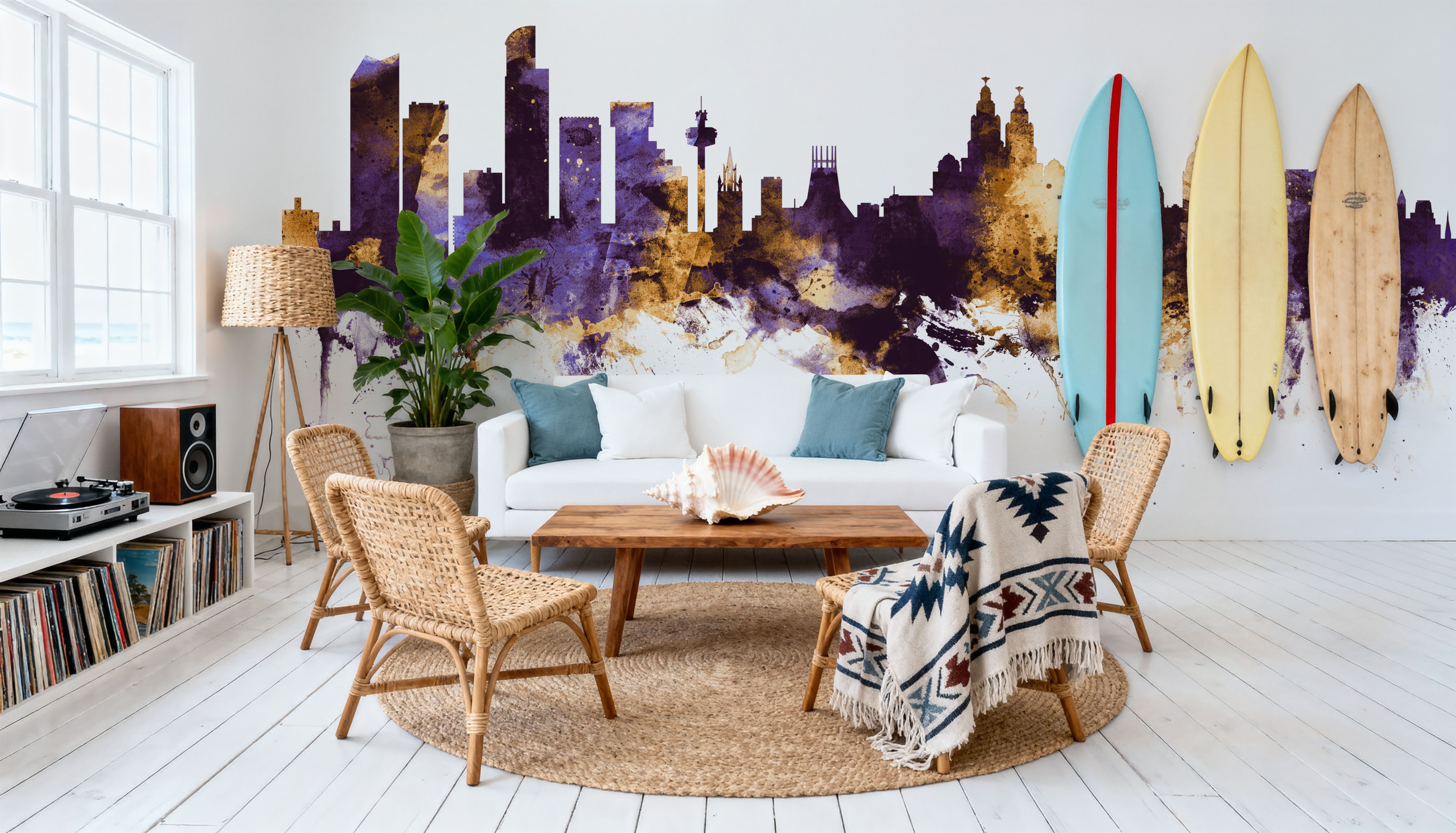 Liverpool England Skyline Purple & Gold