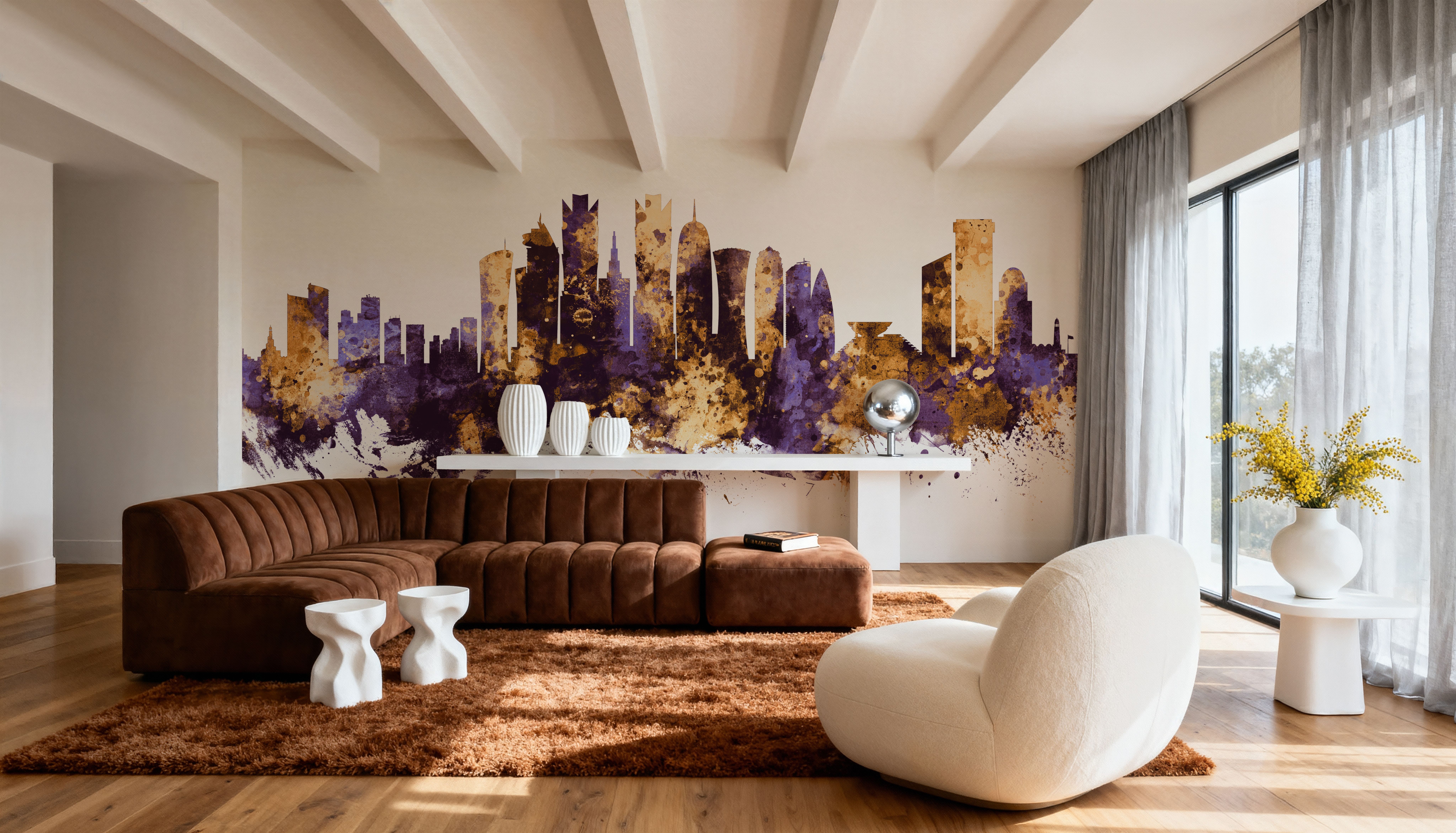 Doha Qatar Skyline Purpl & Gold