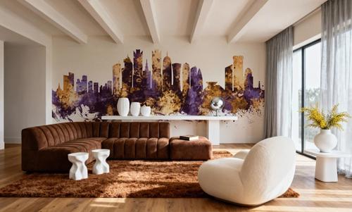 Doha Qatar Skyline Purpl & Gold