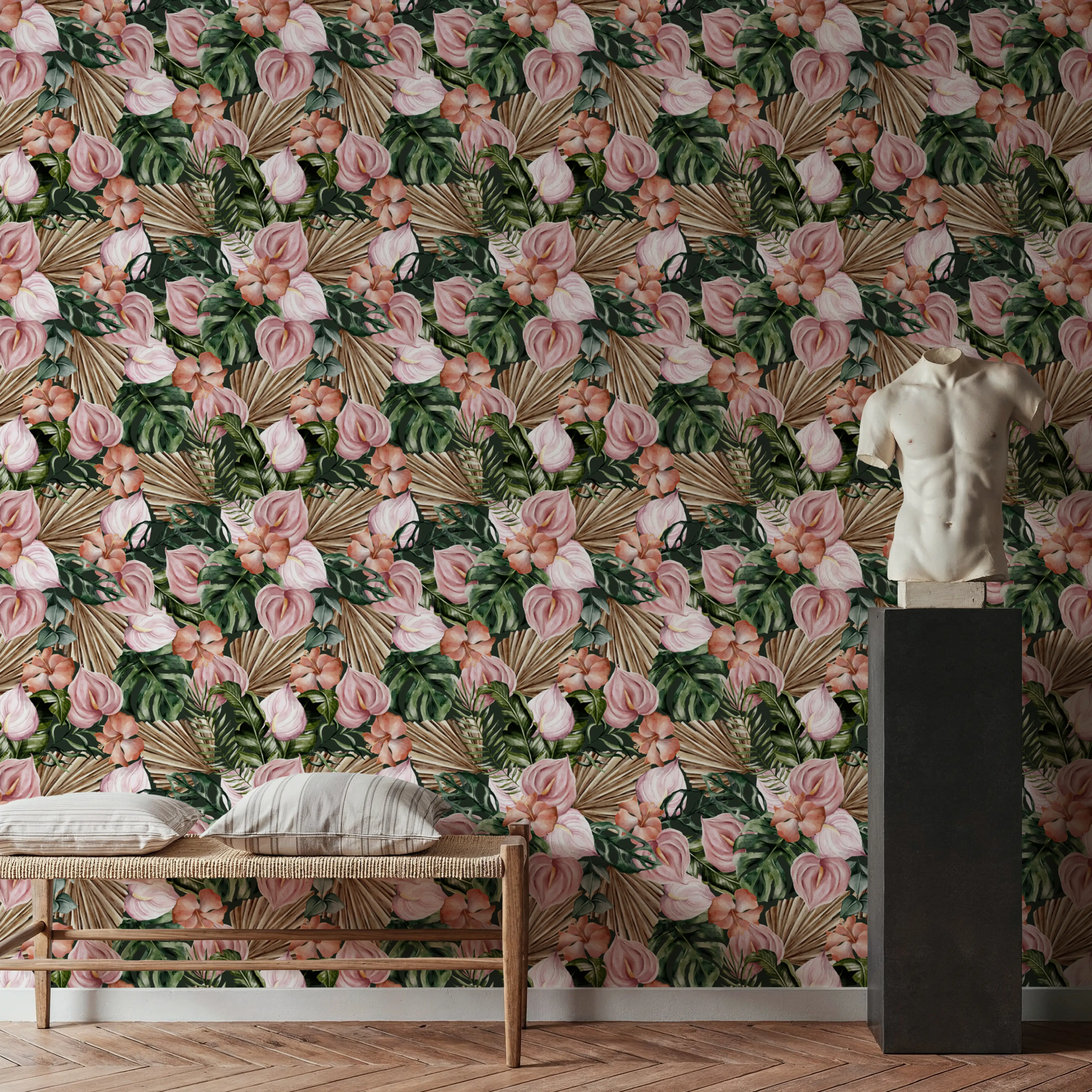 Papier Peint - Spell - Floral Nature - Rose - Salon - Wallism Belgique - Encollage au mur ou Autocollant